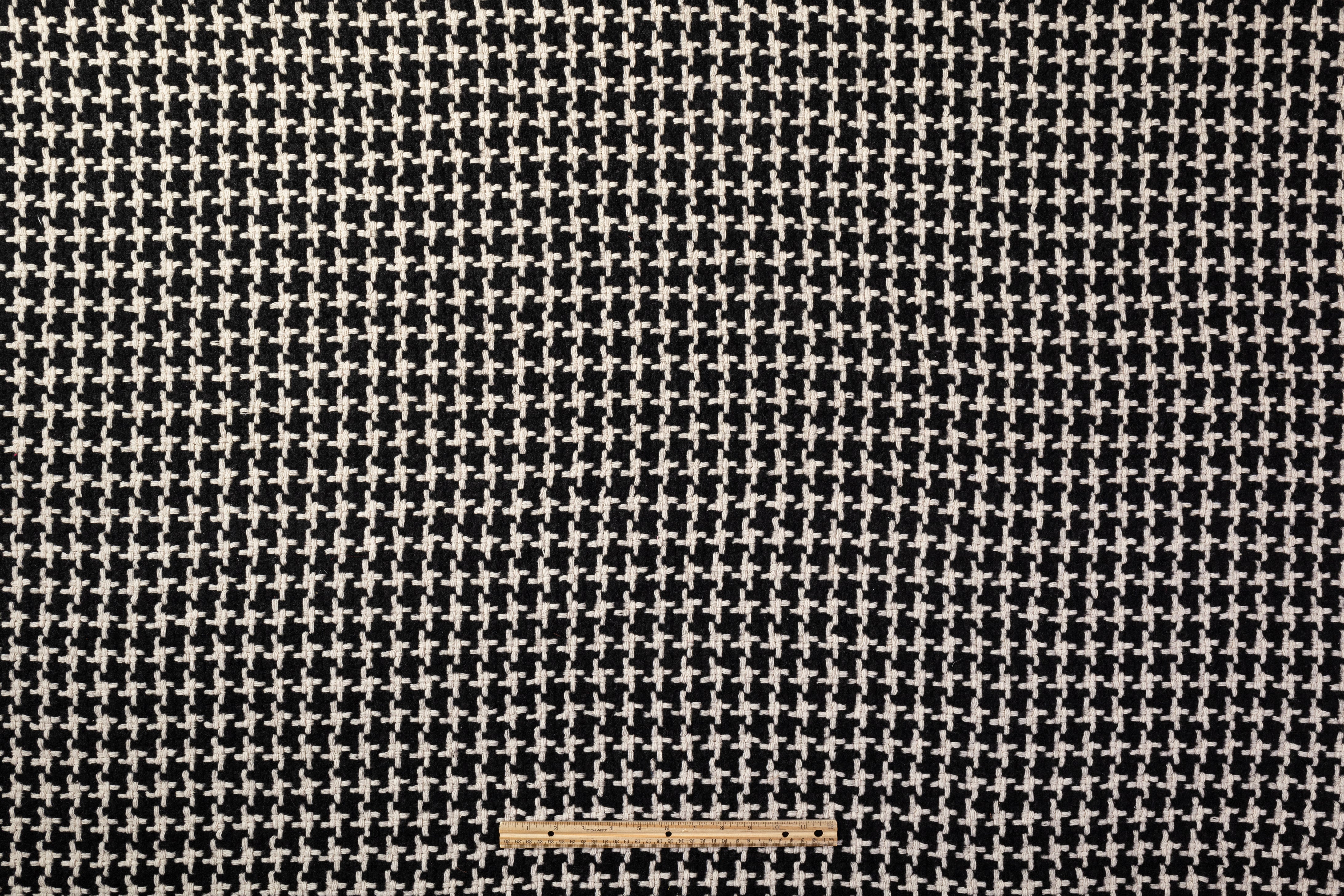 Italian Houndstooth Wool Nylon Tweed Coating - Black / Ivory