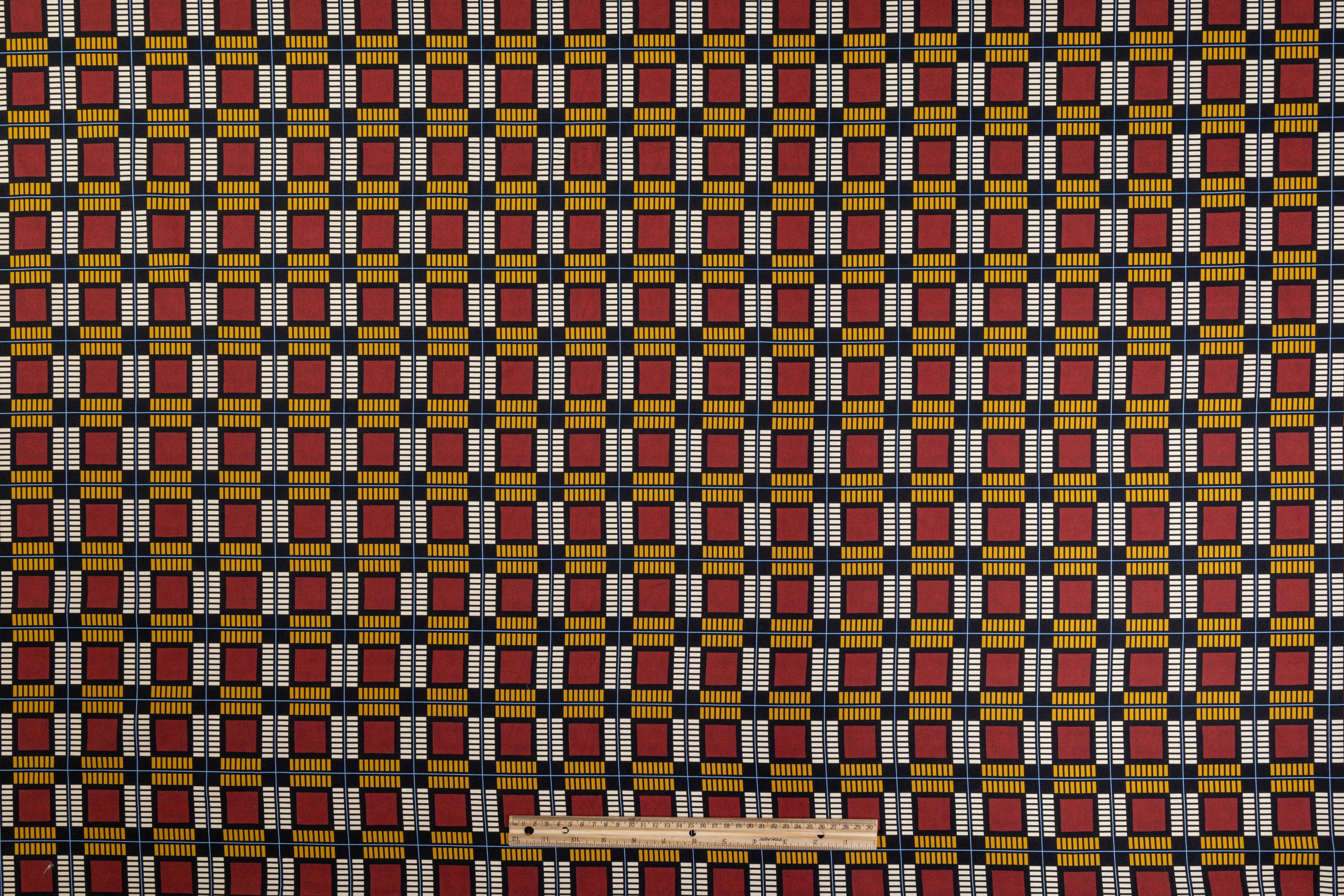 Geometric Italian Cotton Twill - Burgundy / Yellow
