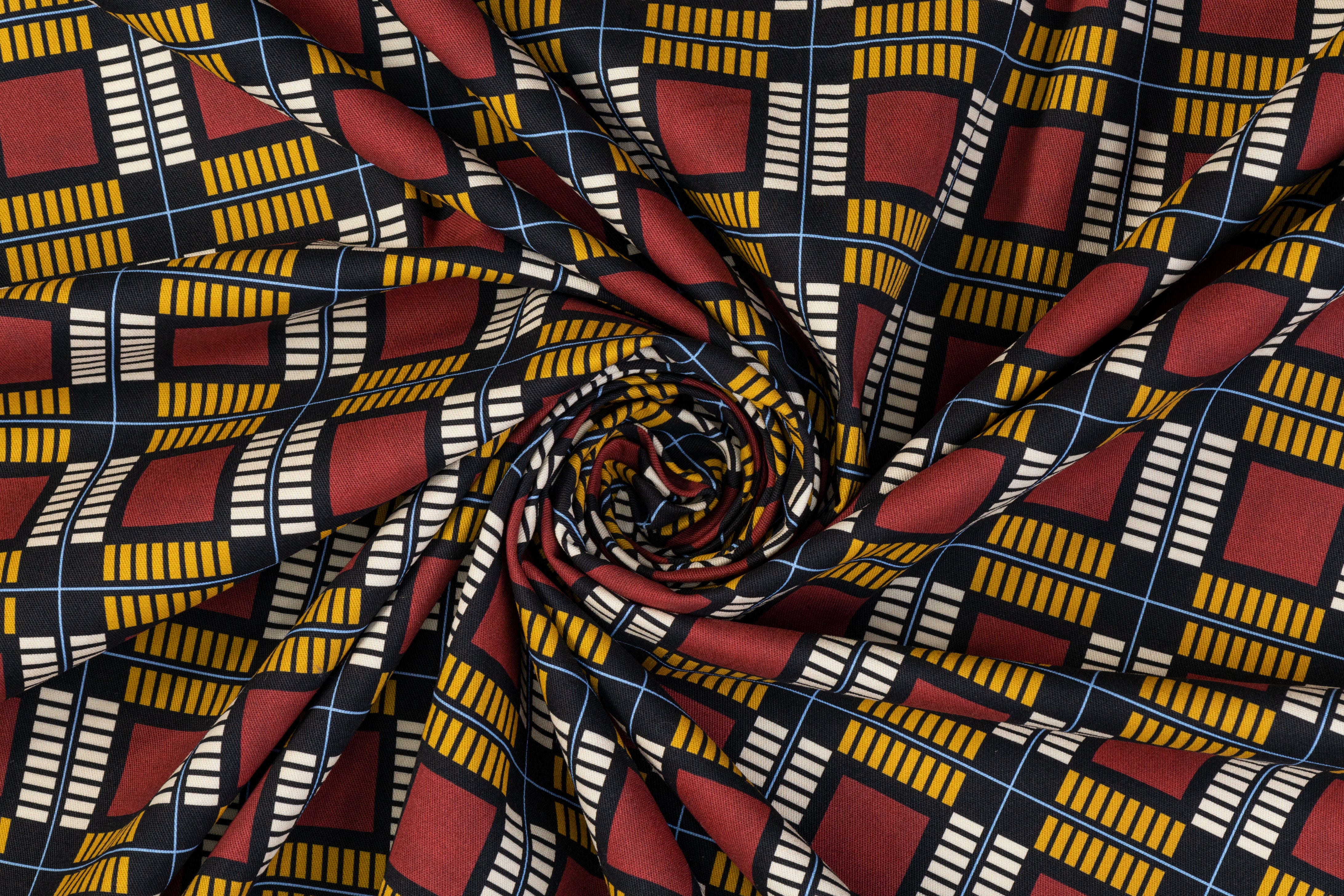 Geometric Italian Cotton Twill - Burgundy / Yellow