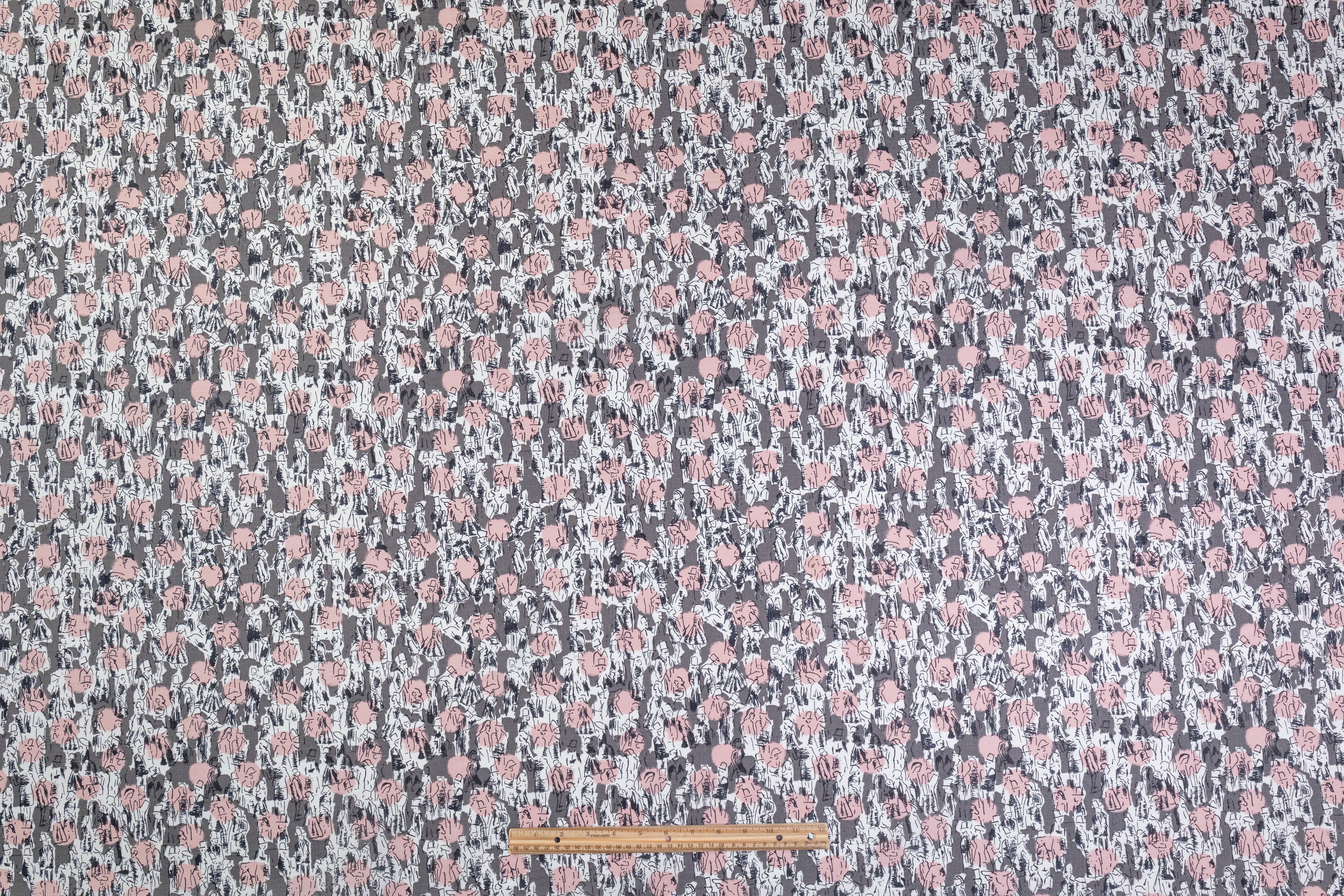 Urban Sketch - Italian Cotton Linen Blend - Pink / Gray