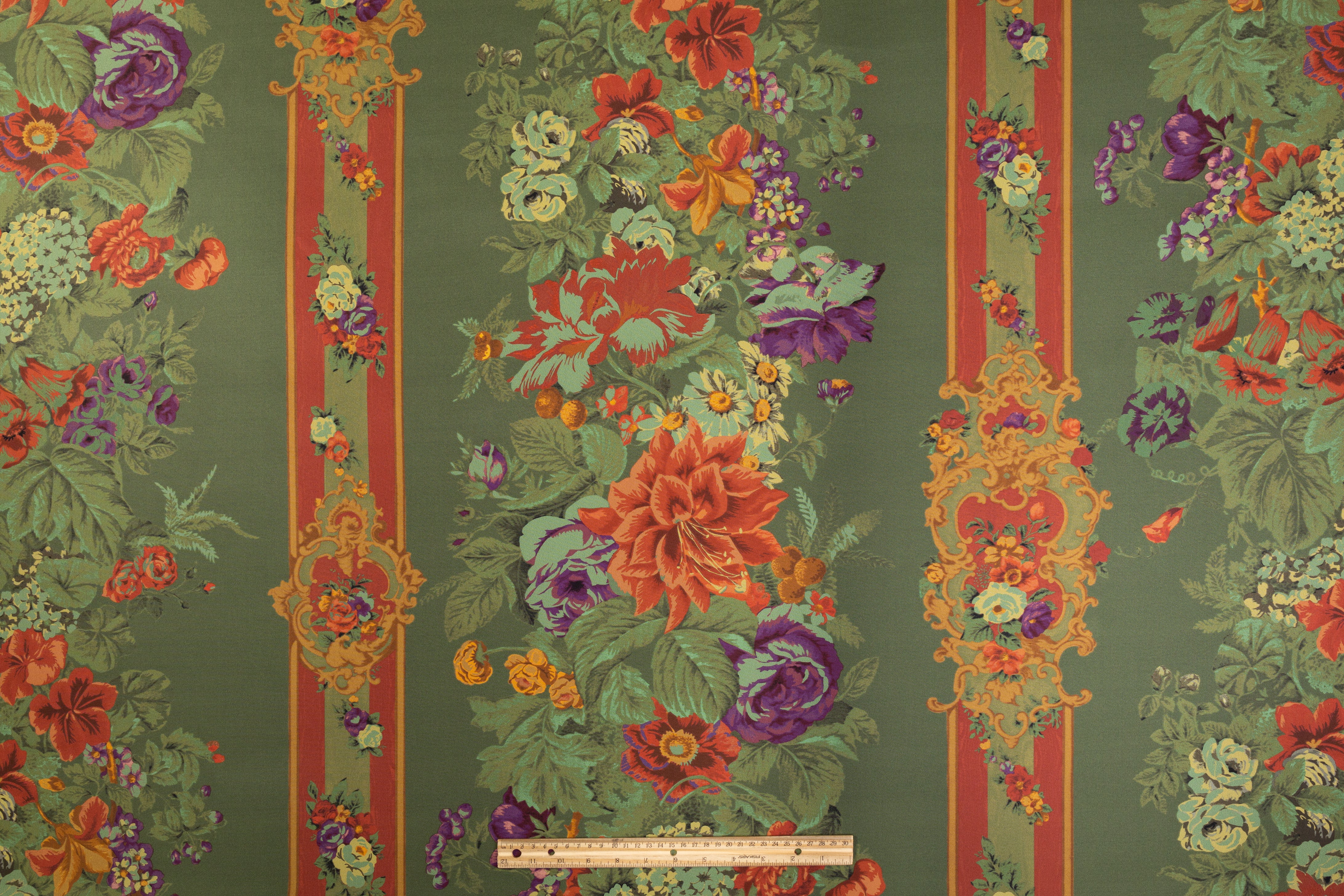 Printed Italian Silk Faille - Green / Multicolor