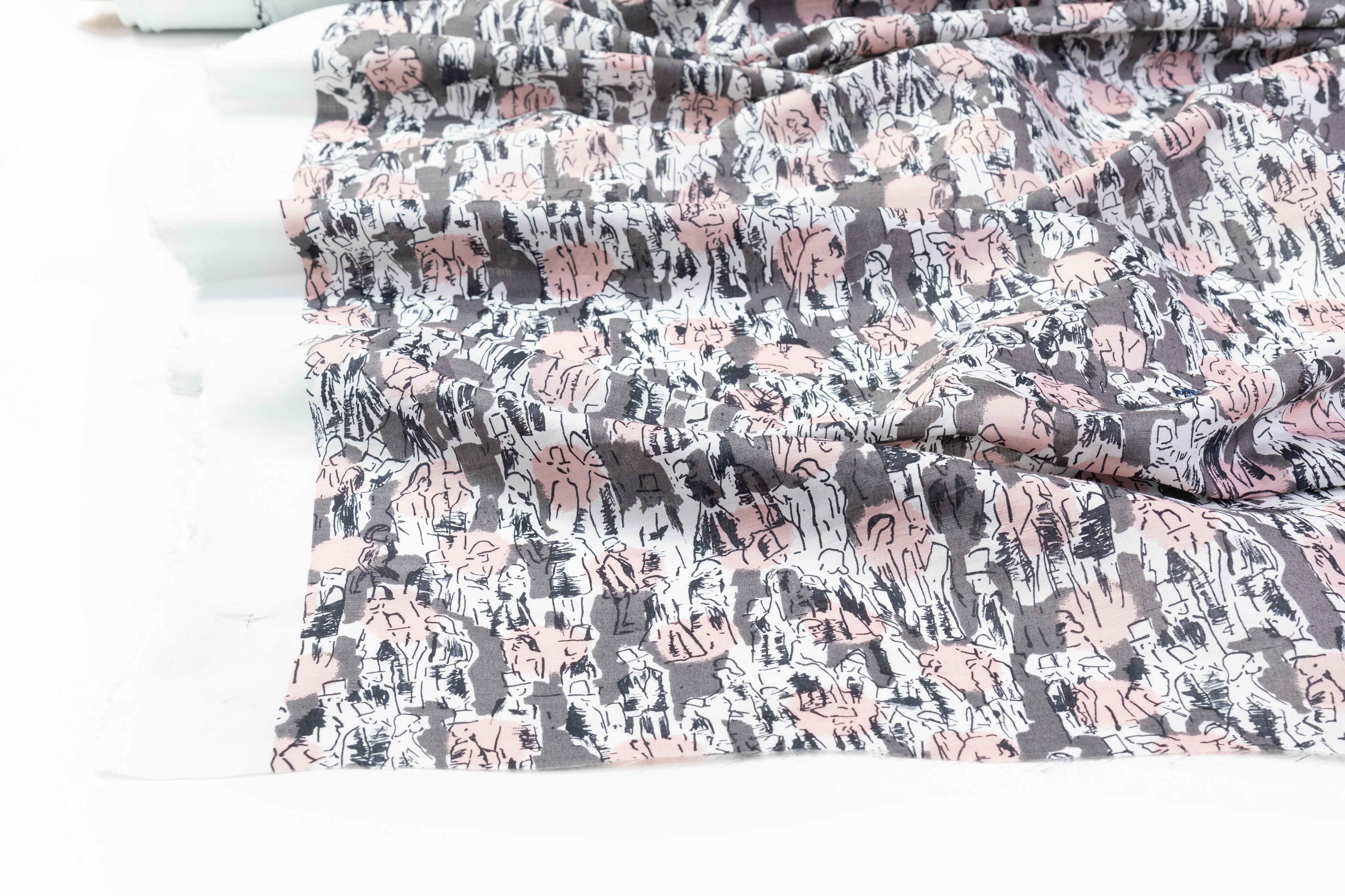 Urban Sketch - Italian Cotton Linen Blend - Pink / Gray