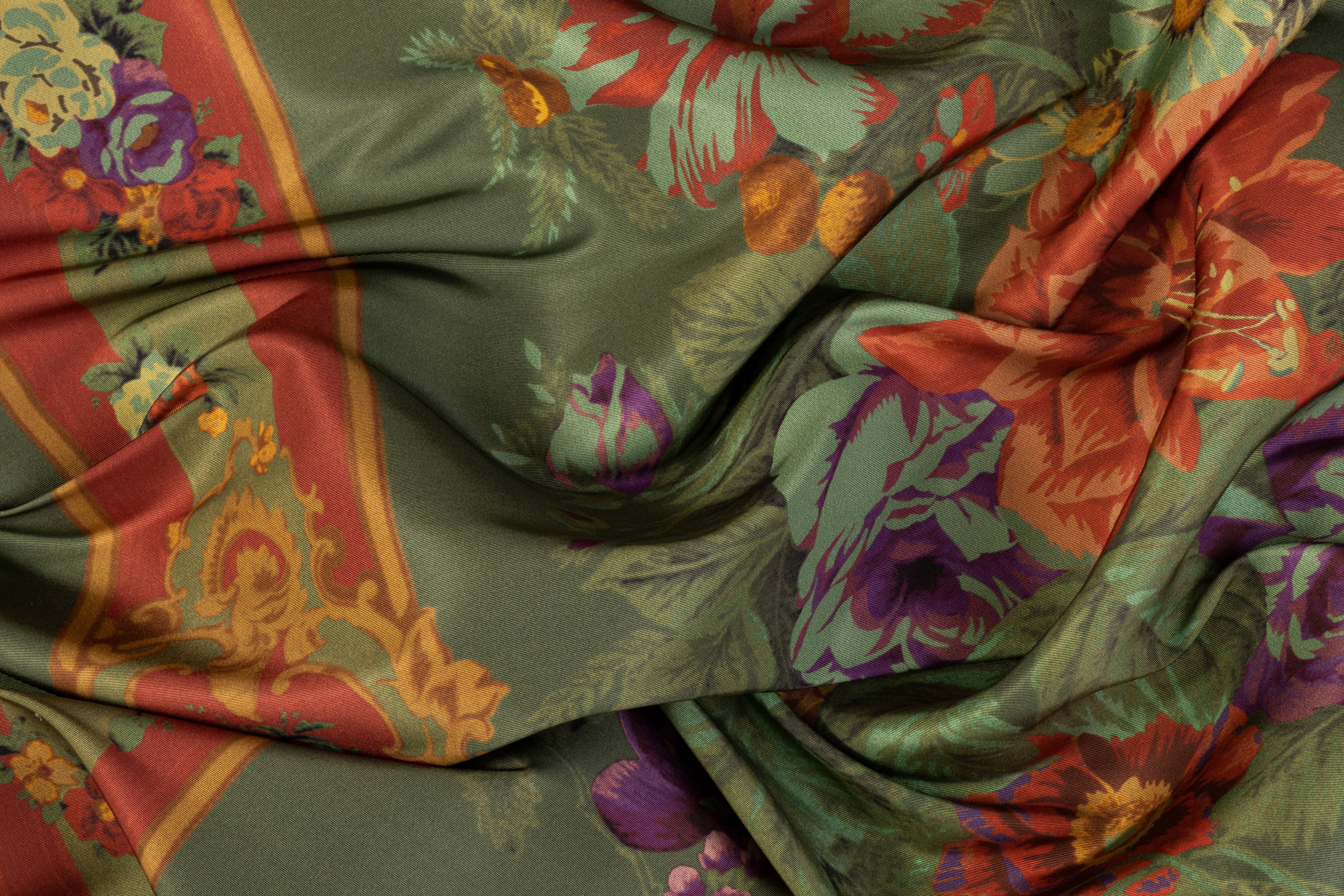 Printed Italian Silk Faille - Green / Multicolor