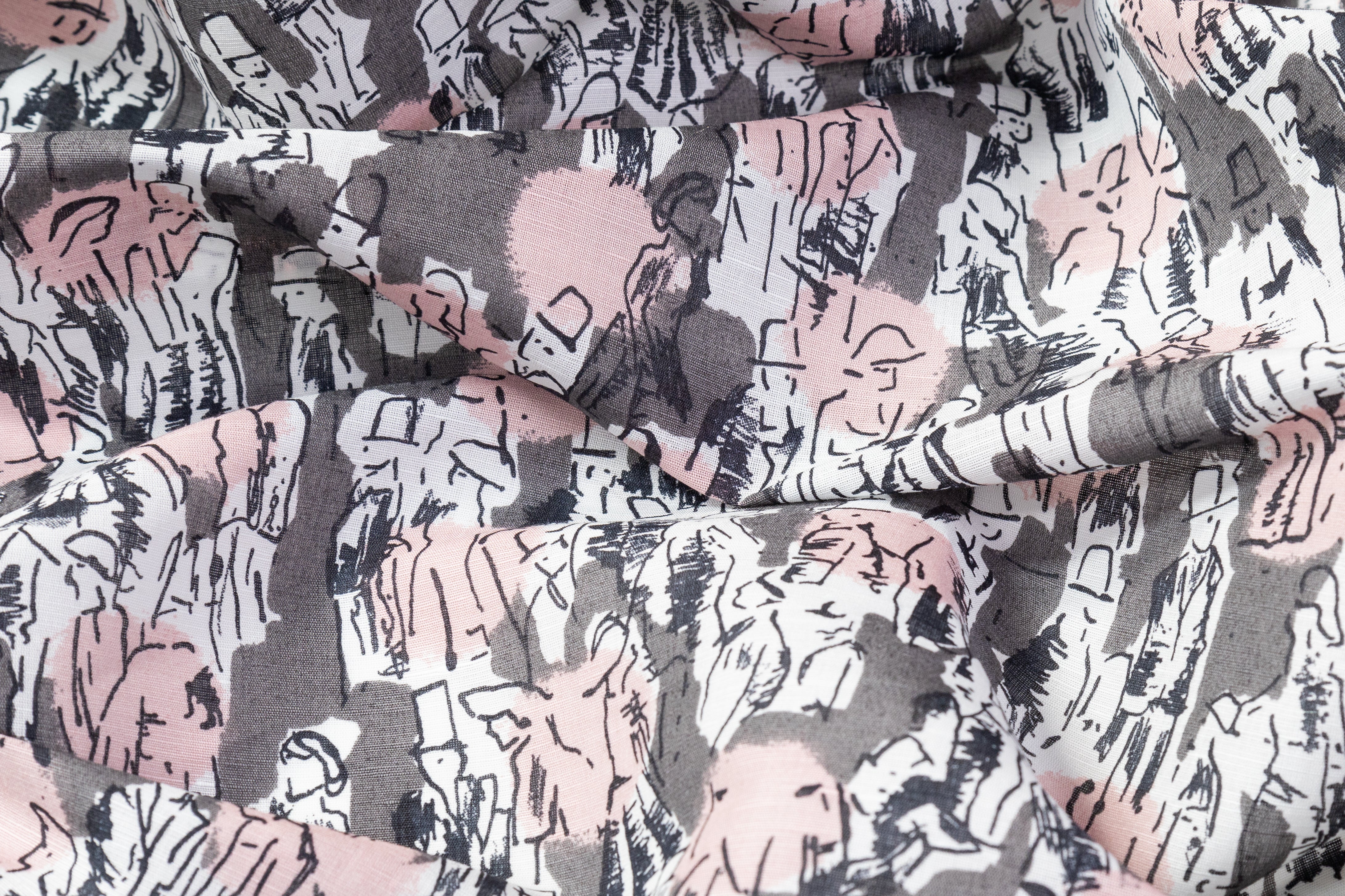 Urban Sketch - Italian Cotton Linen Blend - Pink / Gray