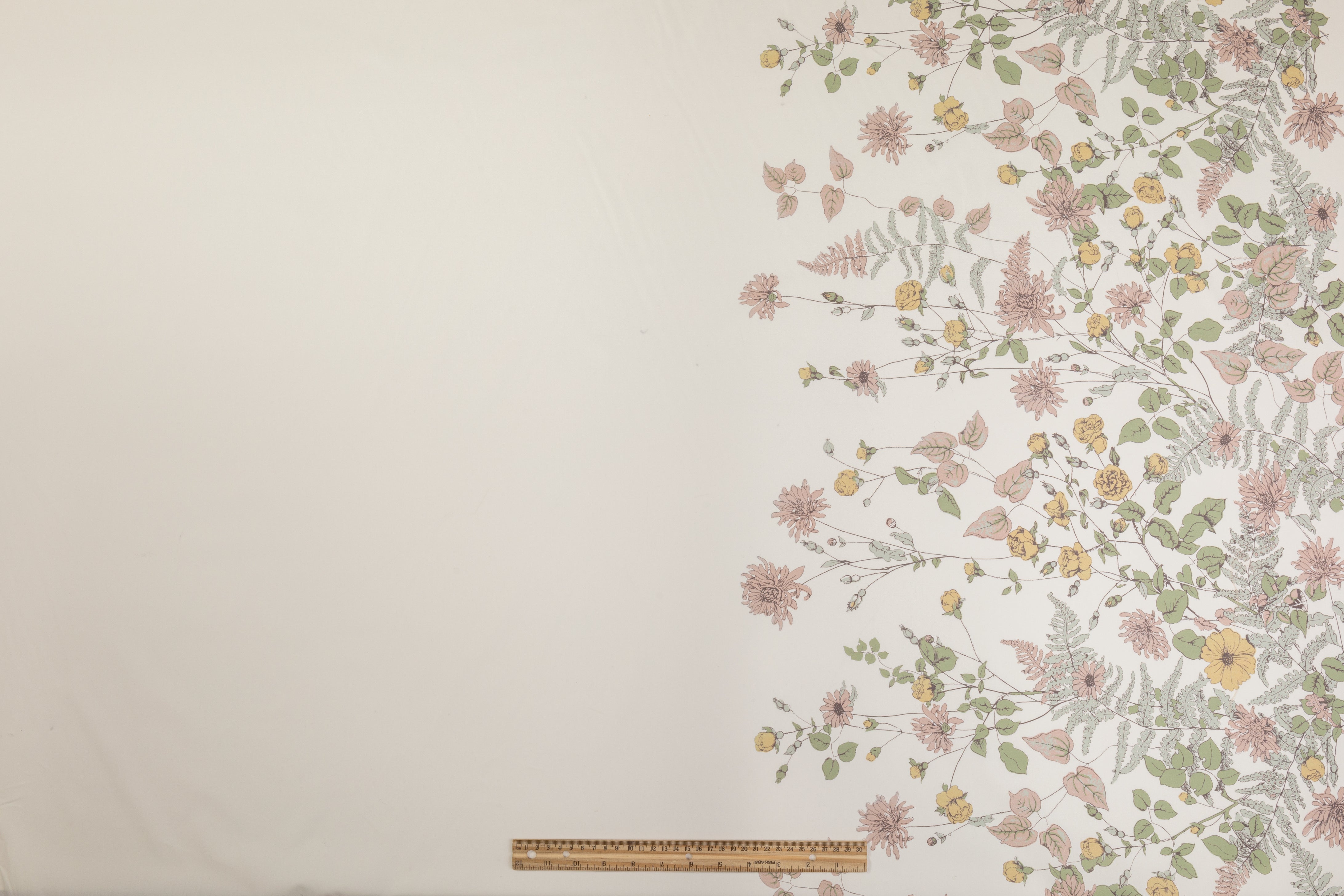 Floral Border Print Italian Cotton - Off White / Pastel