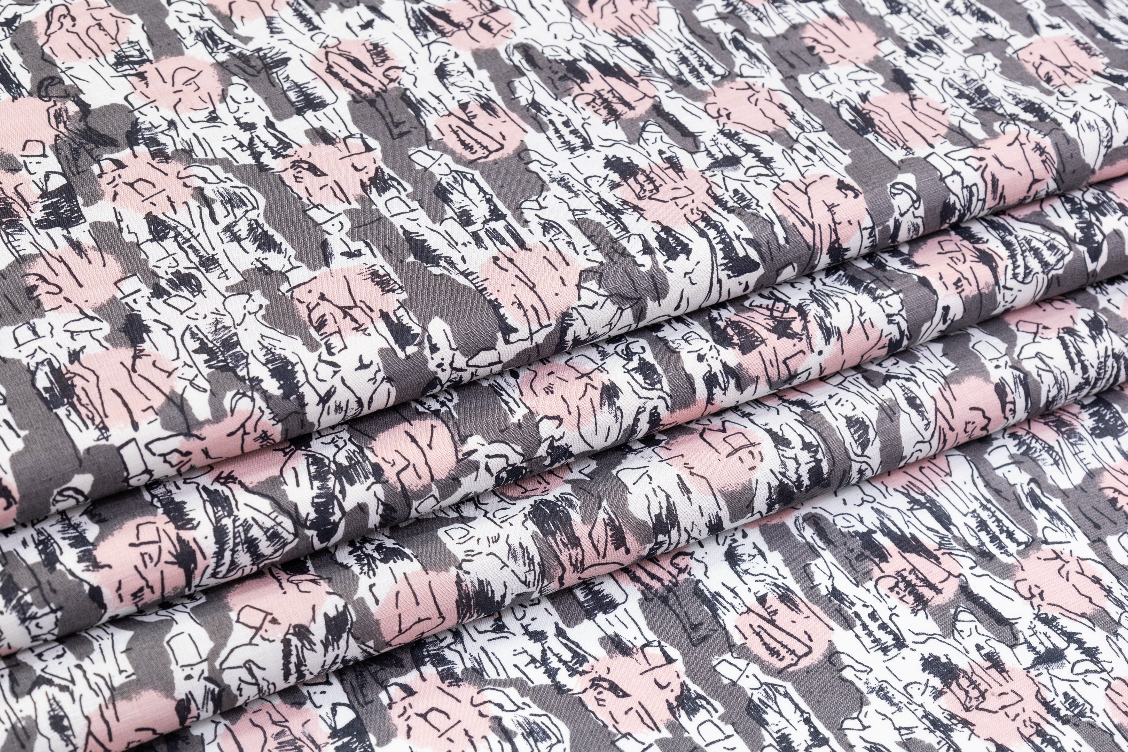 Urban Sketch - Italian Cotton Linen Blend - Pink / Gray