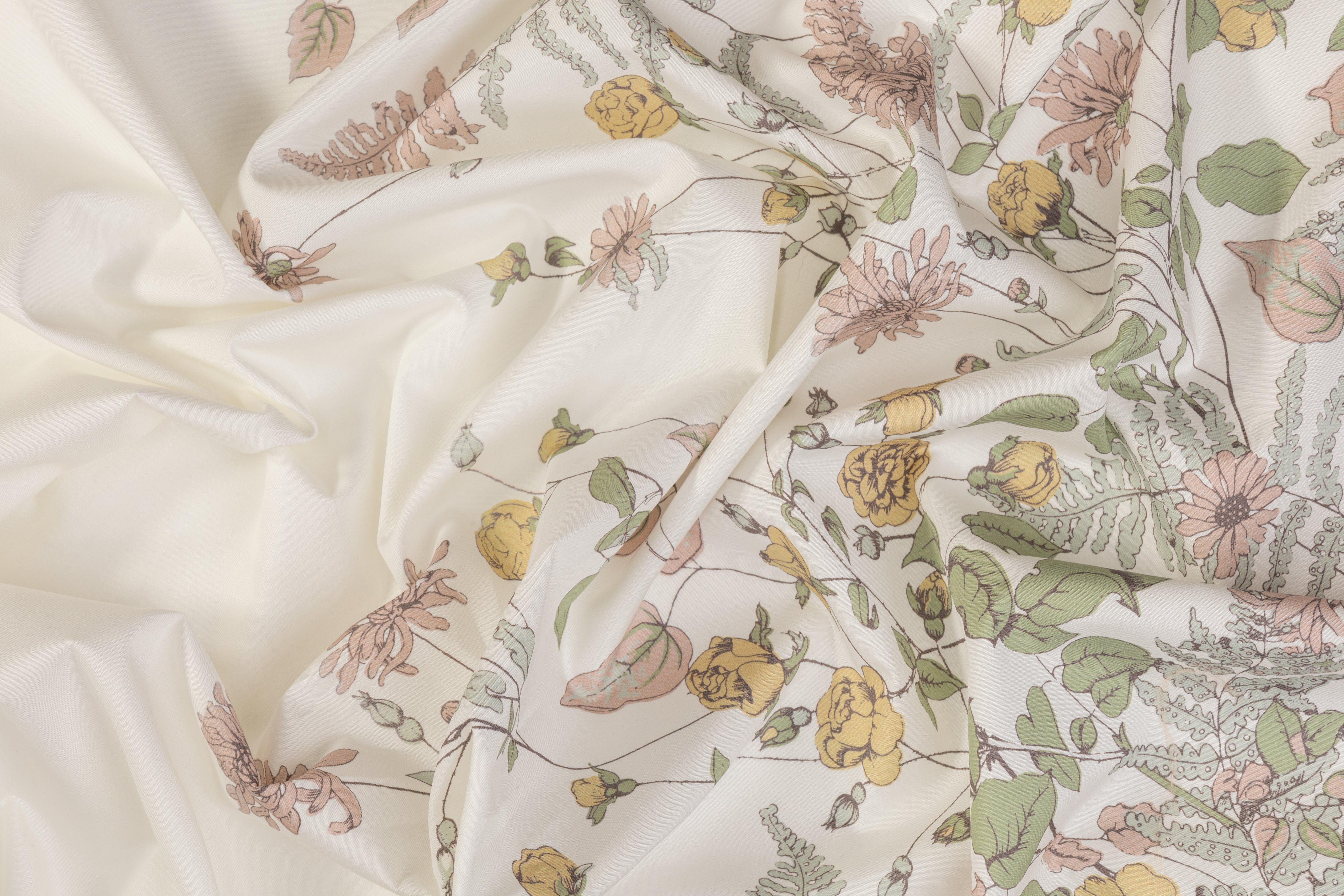 Floral Border Print Italian Cotton - Off White / Pastel