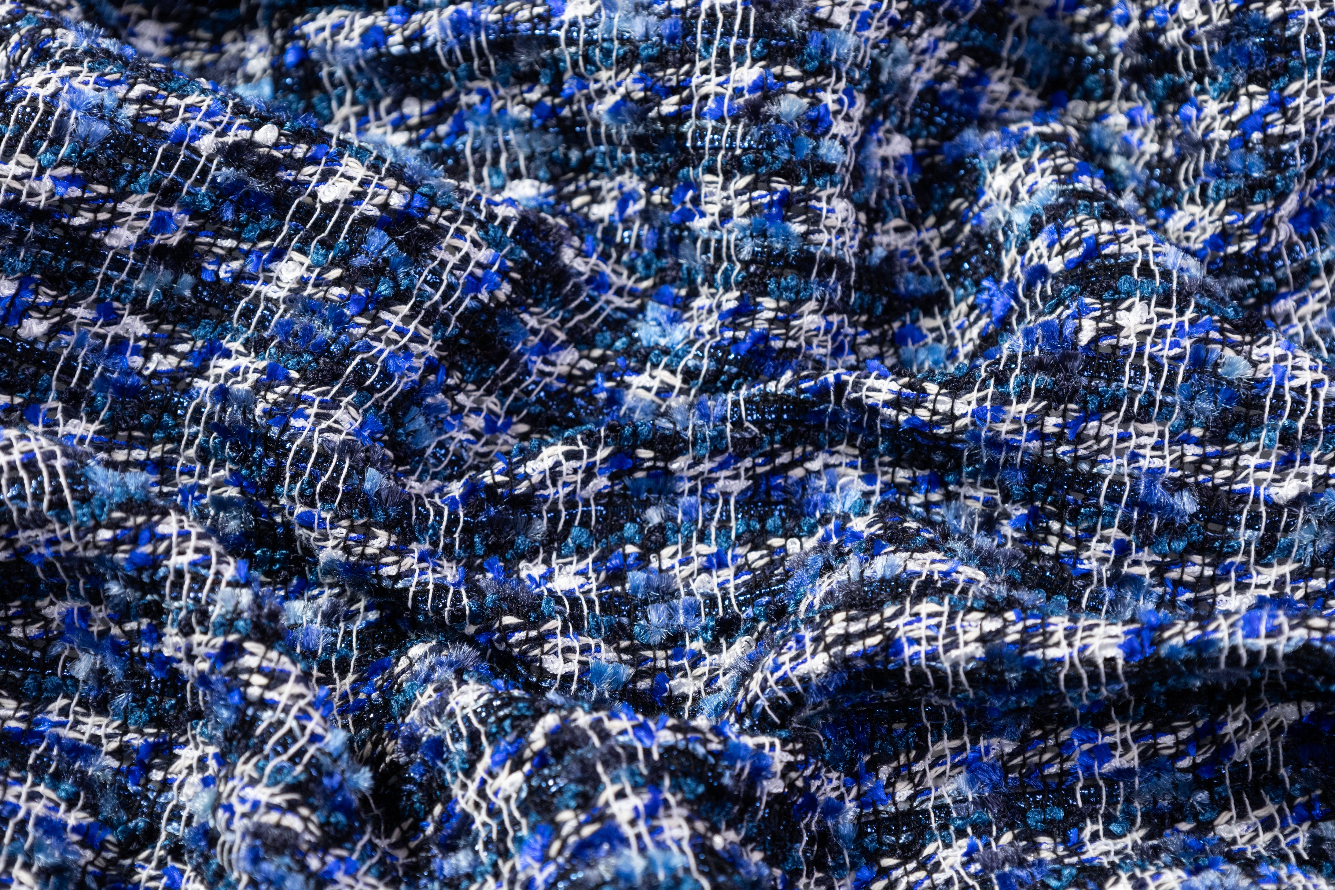 Metallic Italian Cotton Blend Tweed - Blue