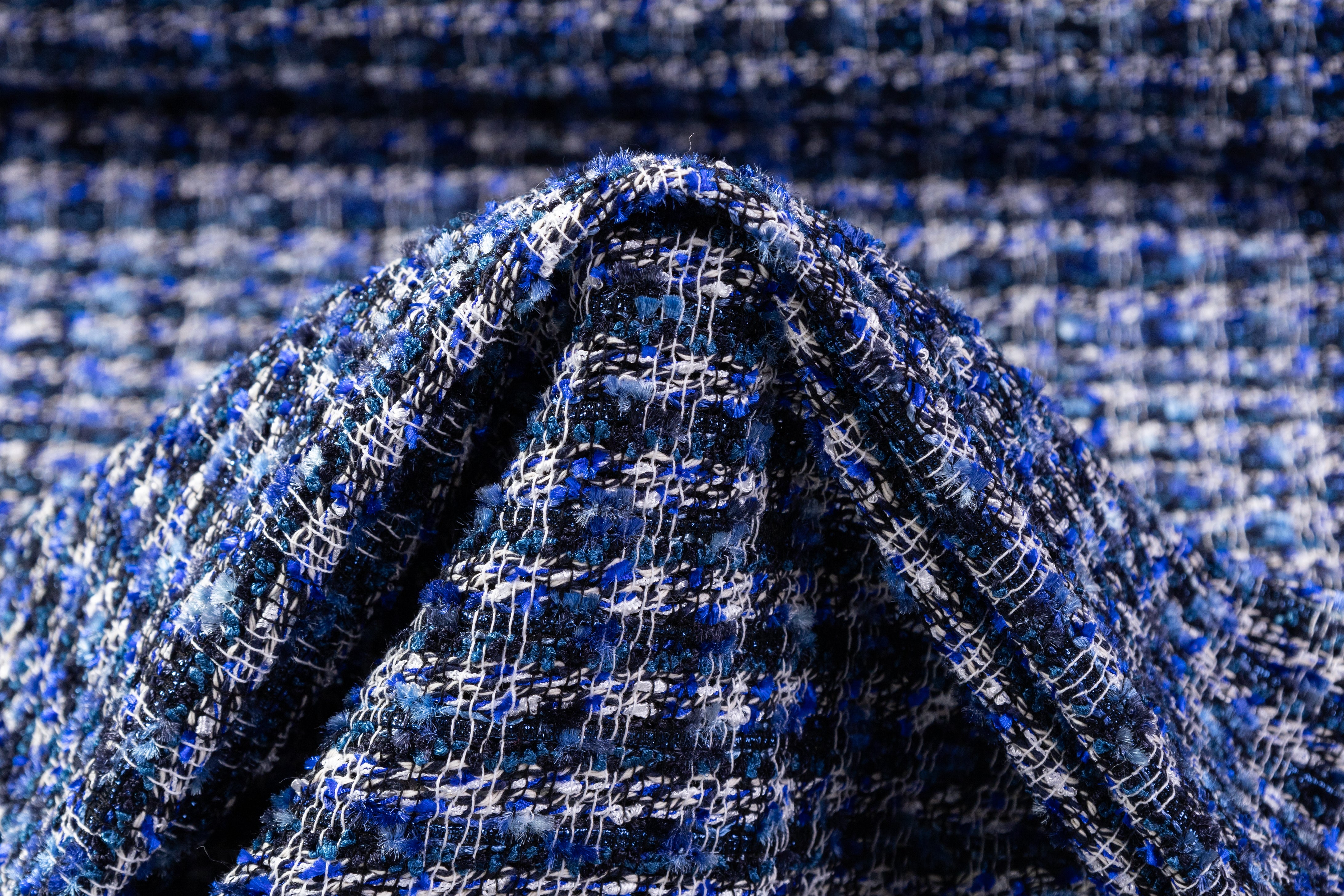 Metallic Italian Cotton Blend Tweed - Blue