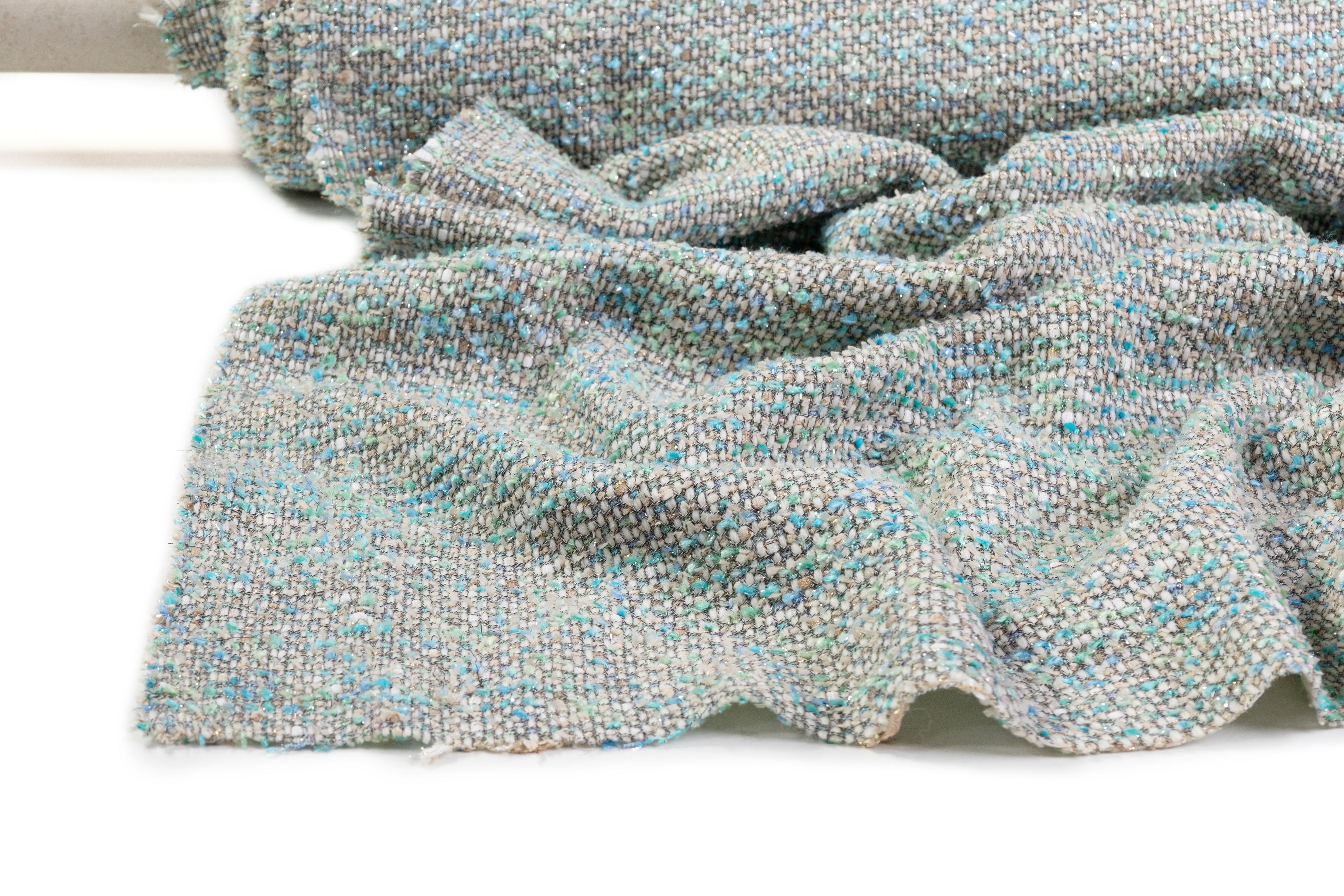 Metallic Italian Wool Blend Tweed - Blue / Green
