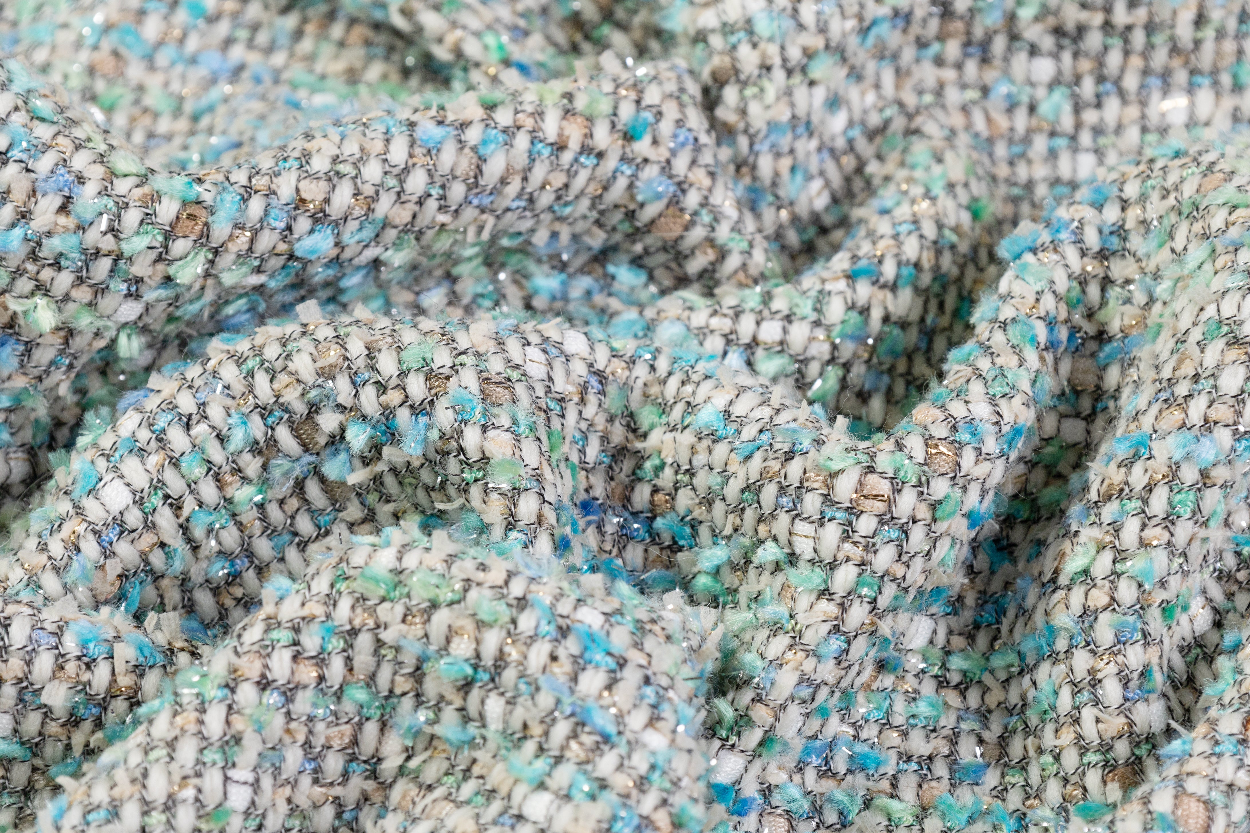 Metallic Italian Wool Blend Tweed - Blue / Green