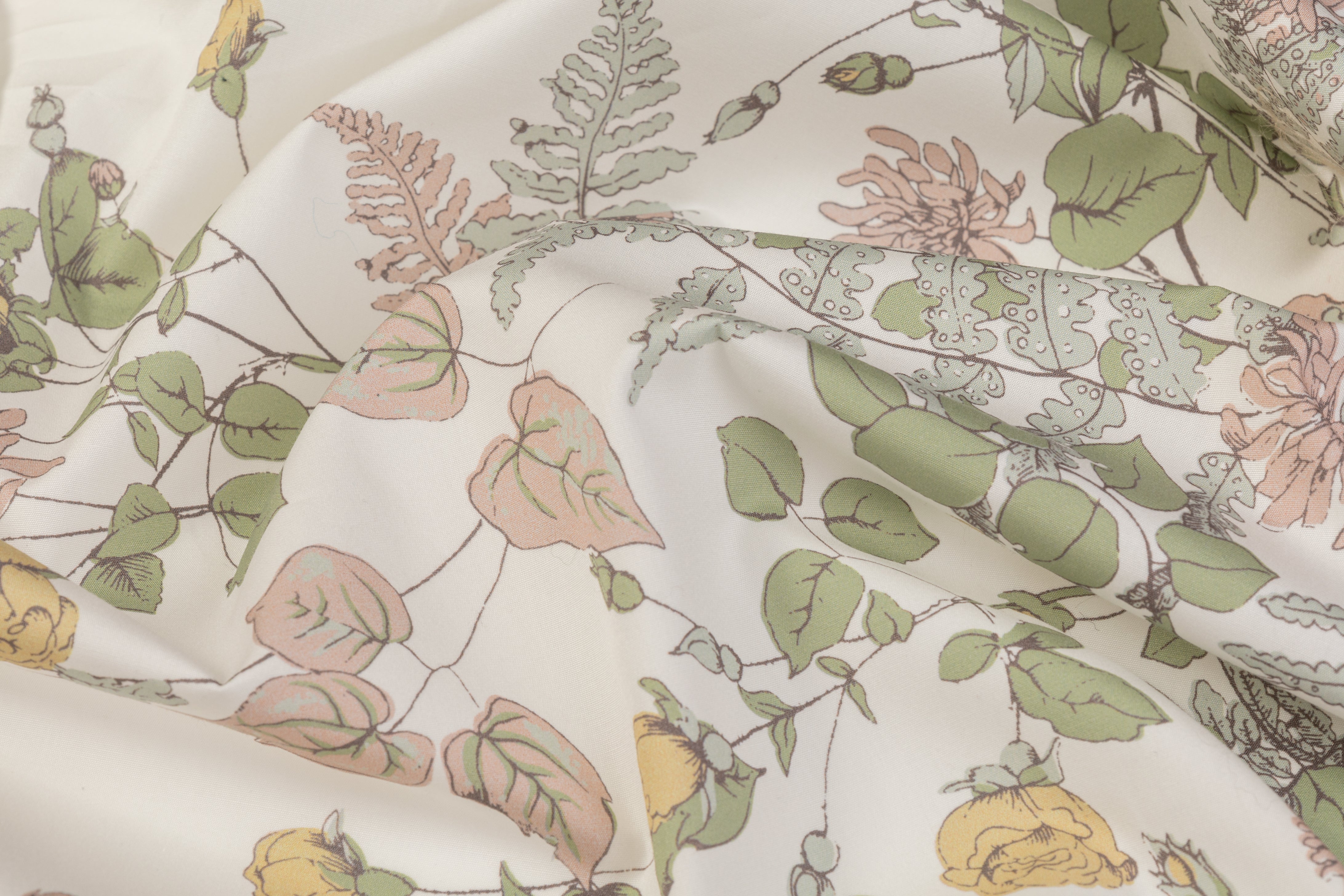 Floral Border Print Italian Cotton - Off White / Pastel