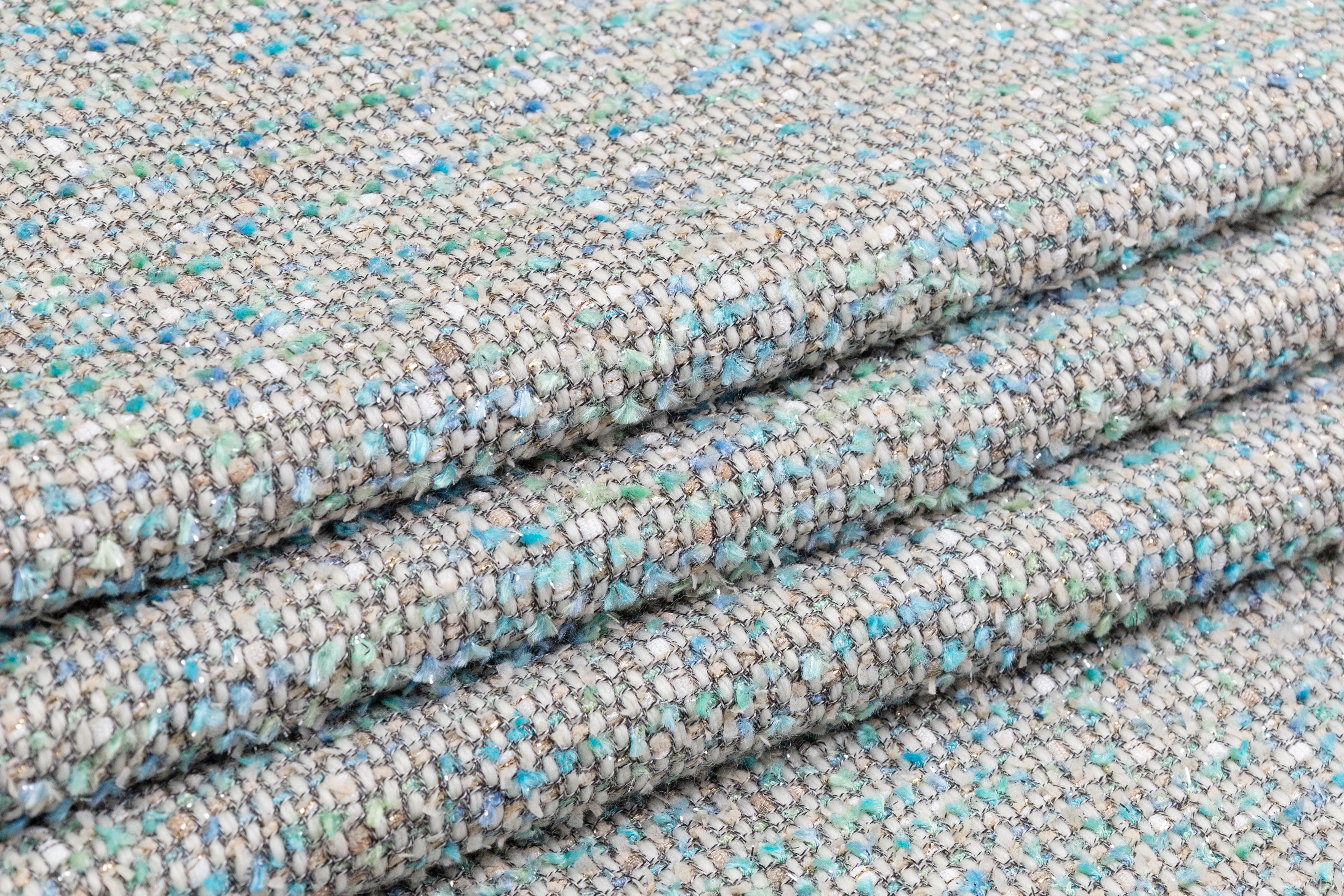 Metallic Italian Wool Blend Tweed - Blue / Green