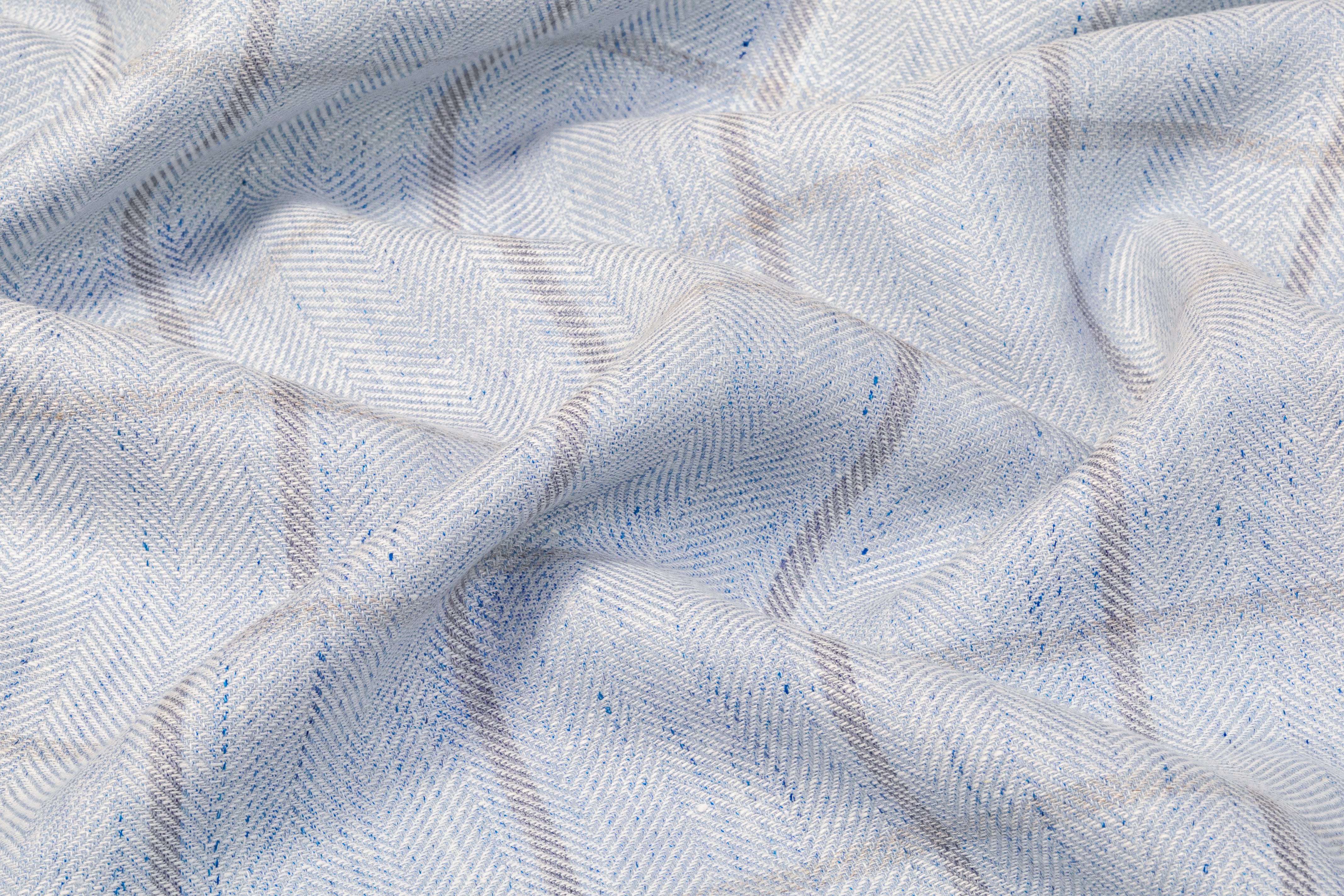 Windowpane Italian Wool Suiting - Blue