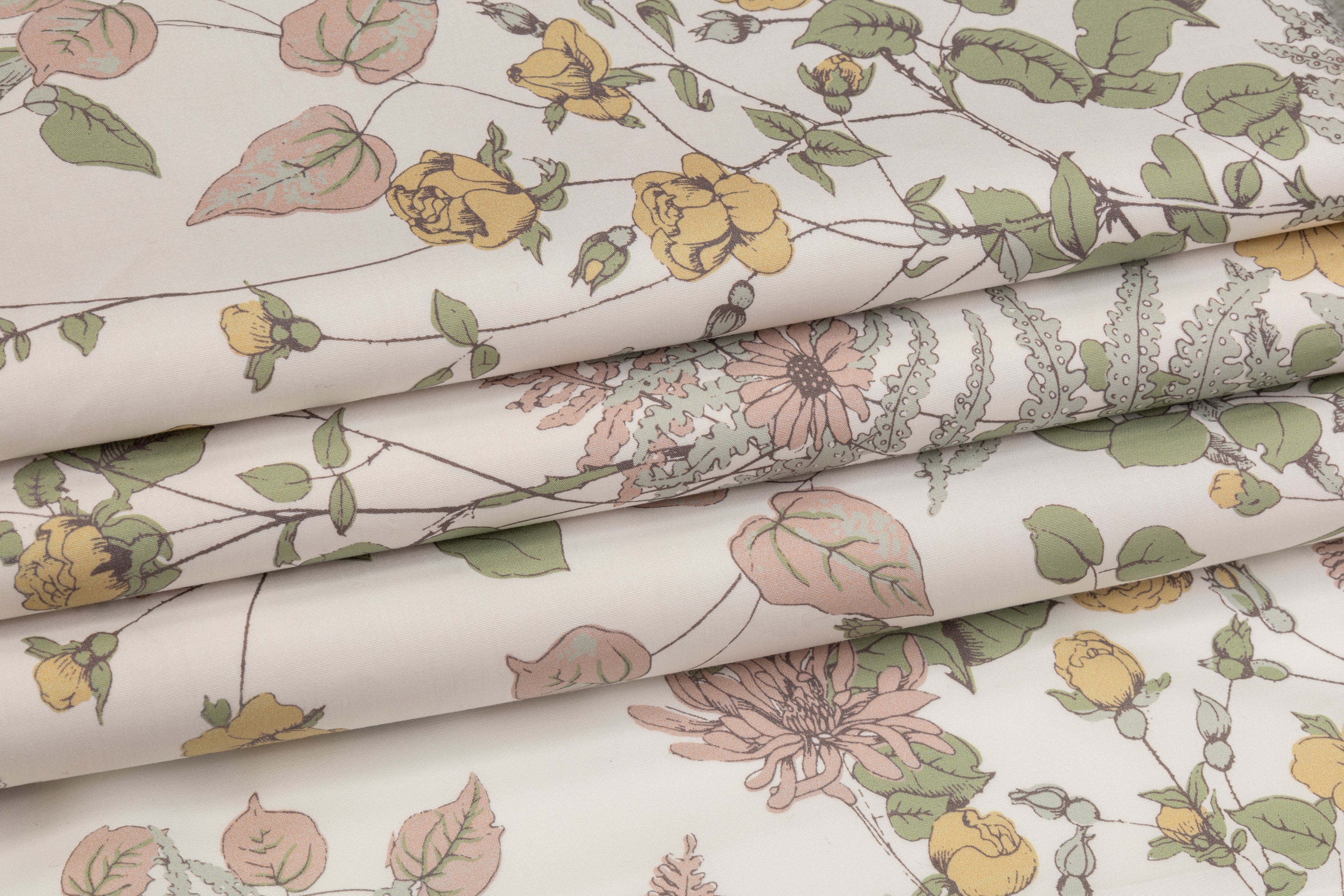 Floral Border Print Italian Cotton - Off White / Pastel