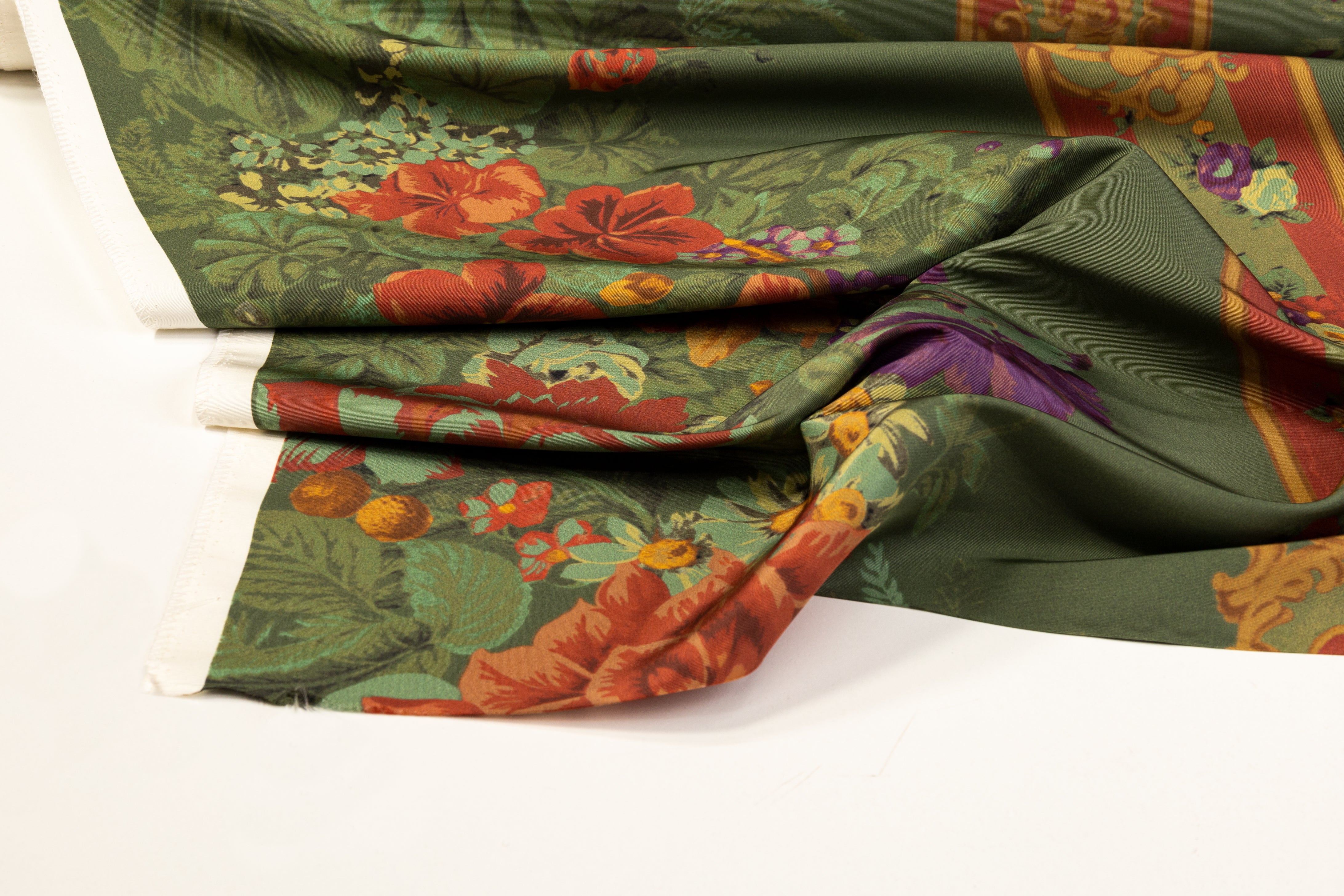 Printed Italian Silk Faille - Green / Multicolor
