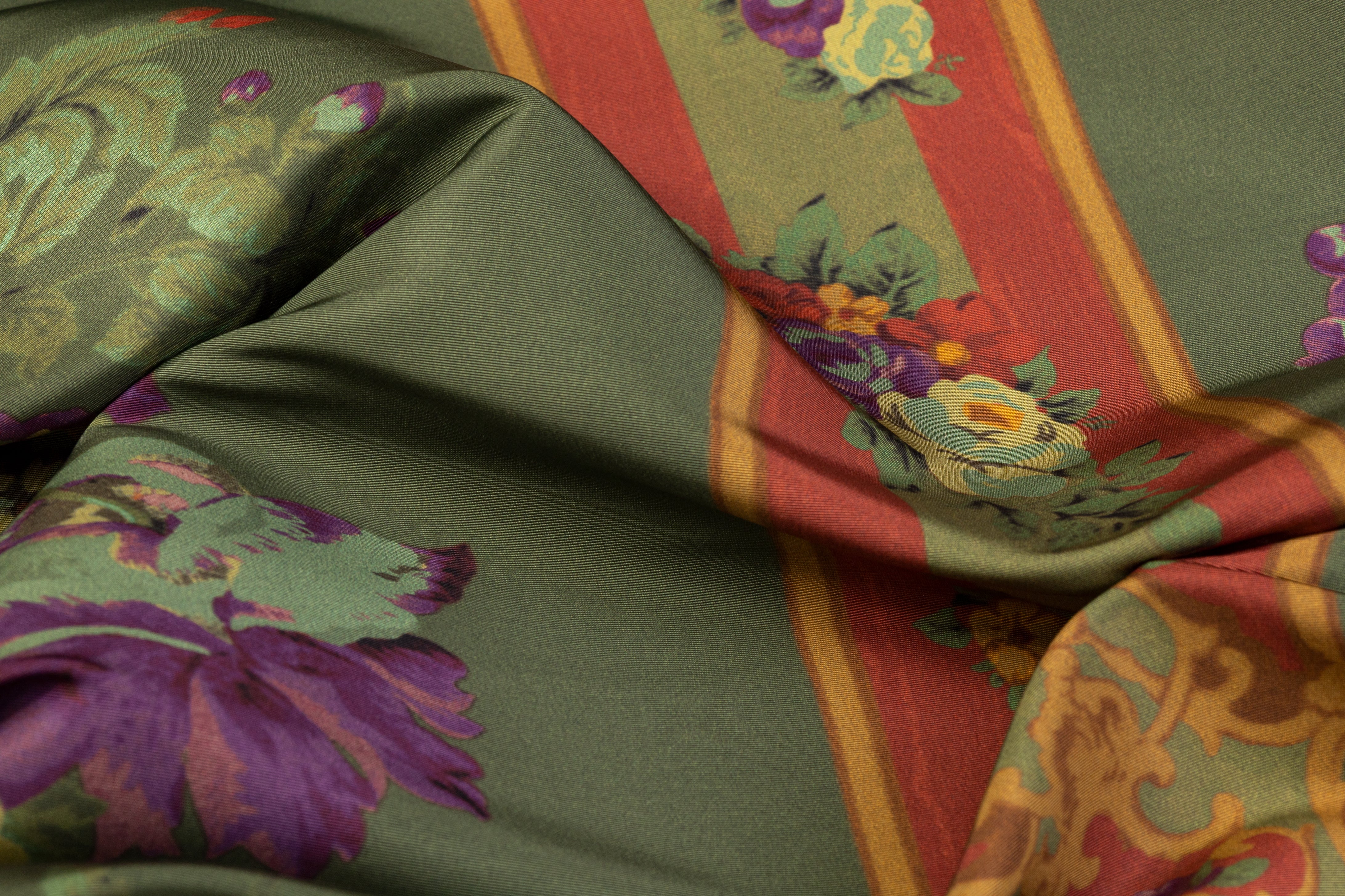 Printed Italian Silk Faille - Green / Multicolor