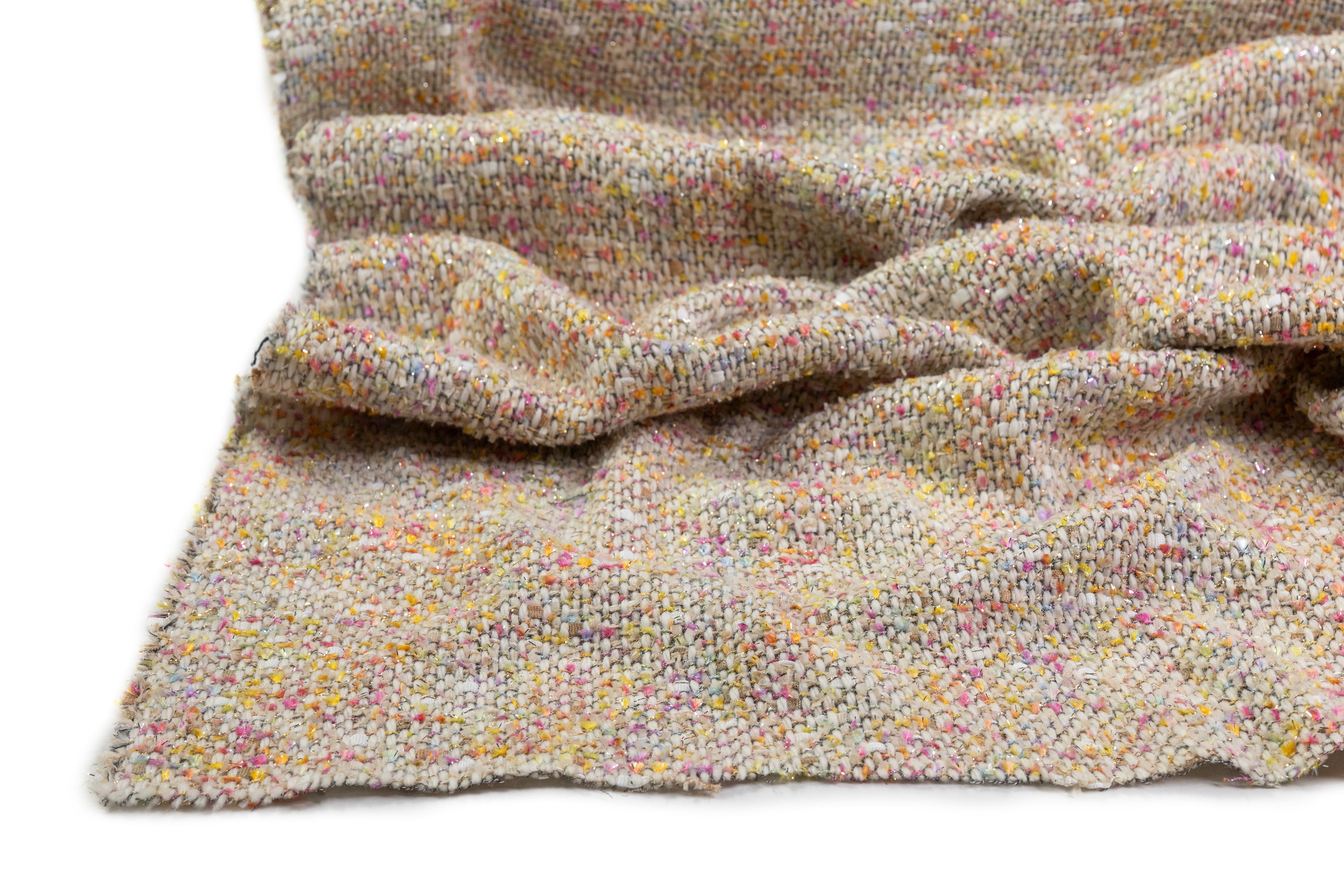 Metallic Italian Wool Blend Tweed - Off White / Multicolor