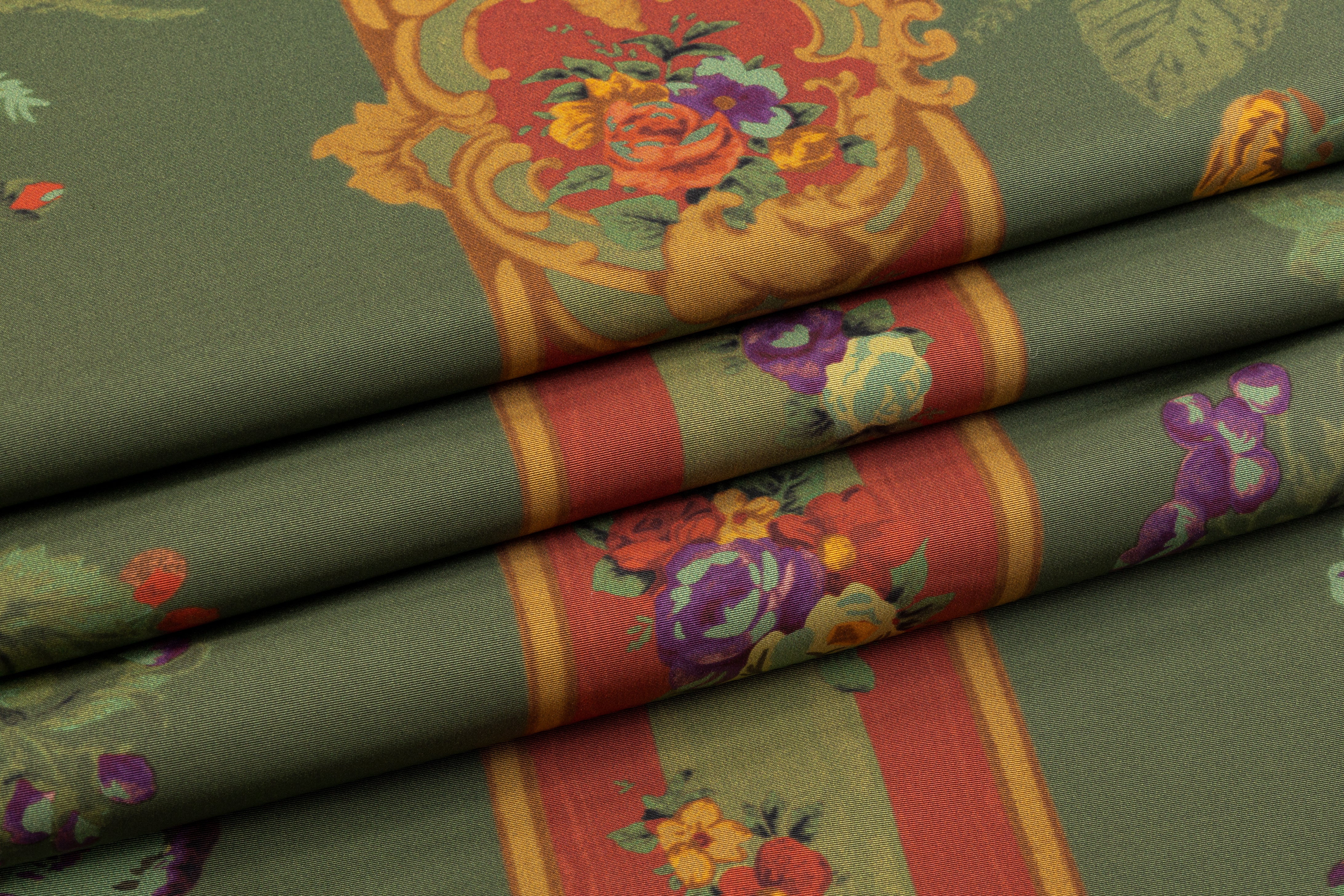 Printed Italian Silk Faille - Green / Multicolor