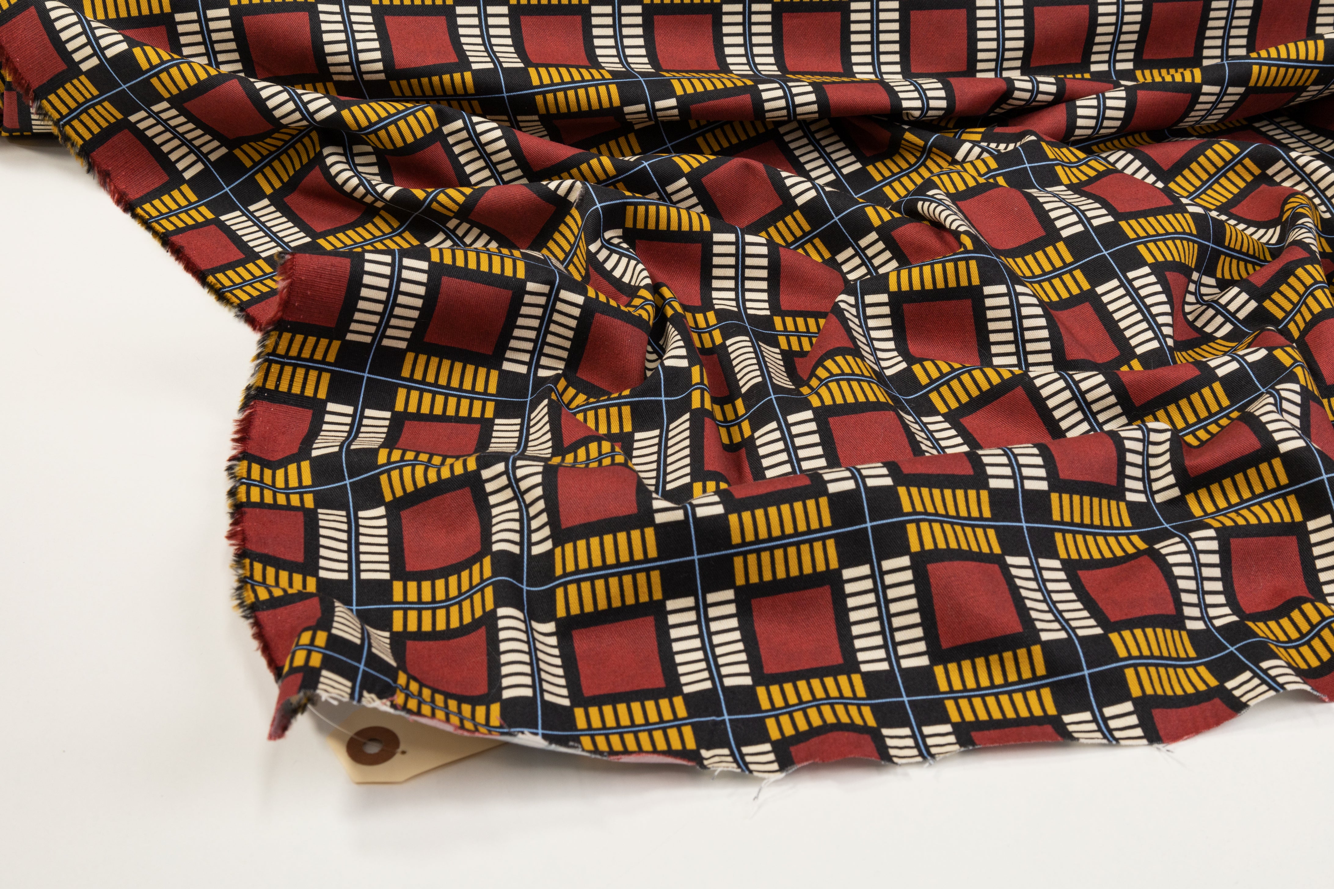 Geometric Italian Cotton Twill - Burgundy / Yellow