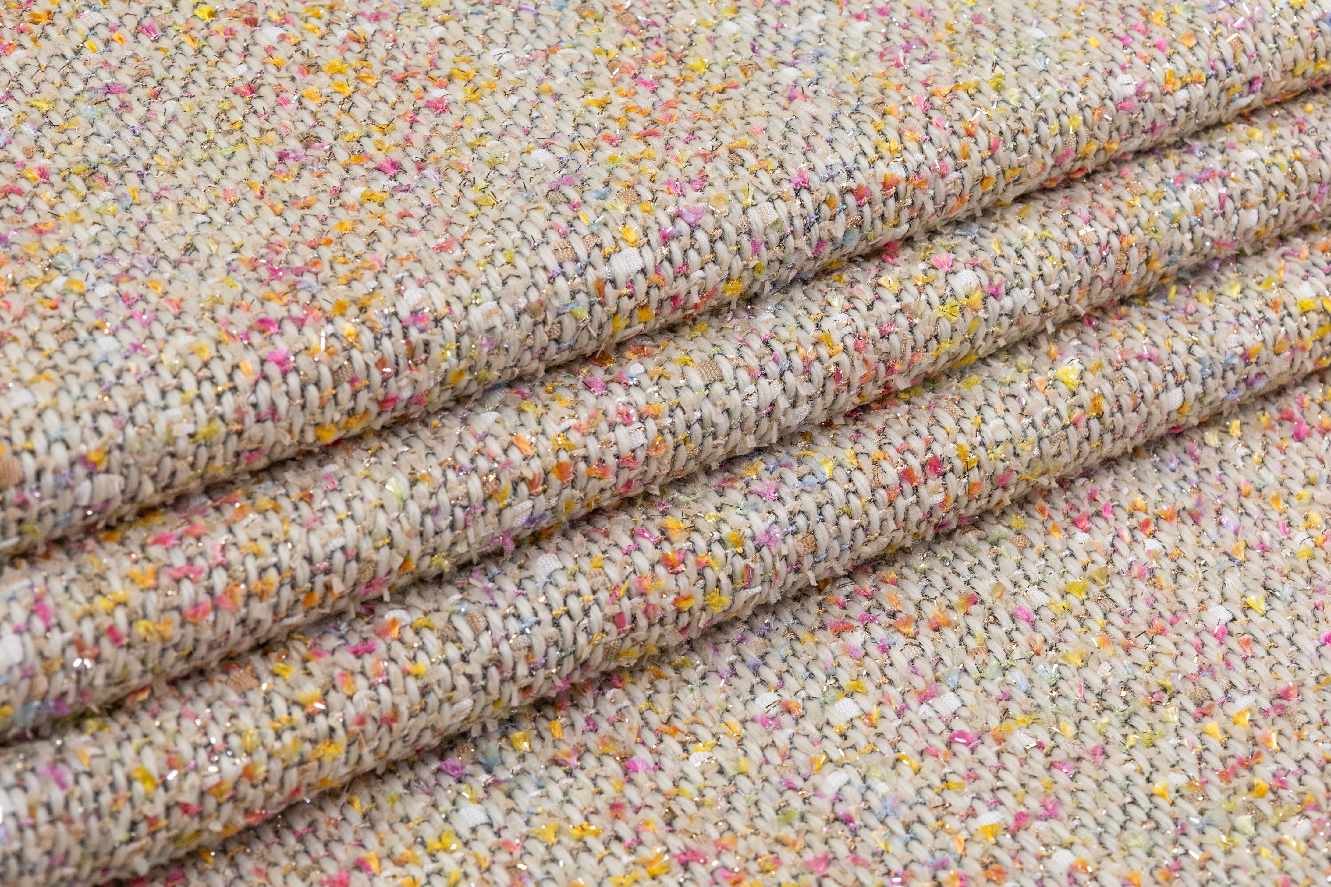 Metallic Italian Wool Blend Tweed - Off White / Multicolor