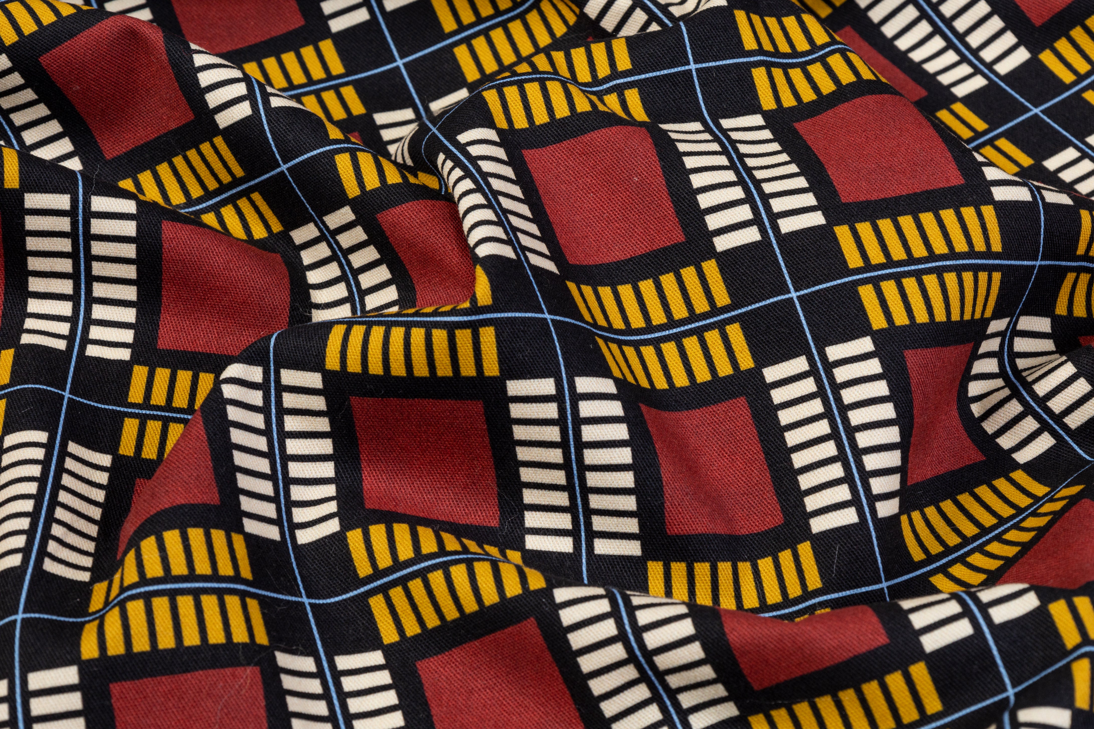 Geometric Italian Cotton Twill - Burgundy / Yellow