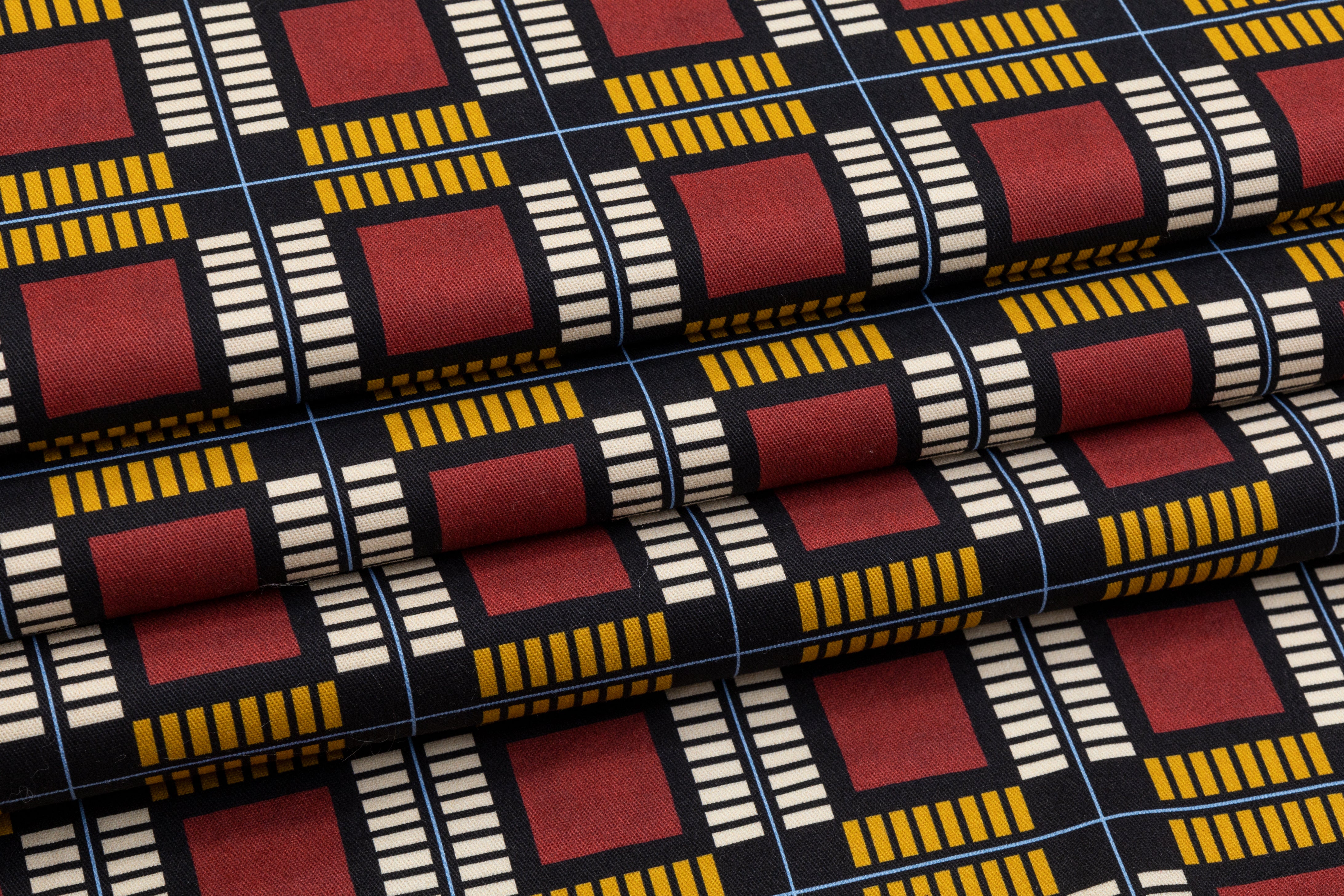 Geometric Italian Cotton Twill - Burgundy / Yellow