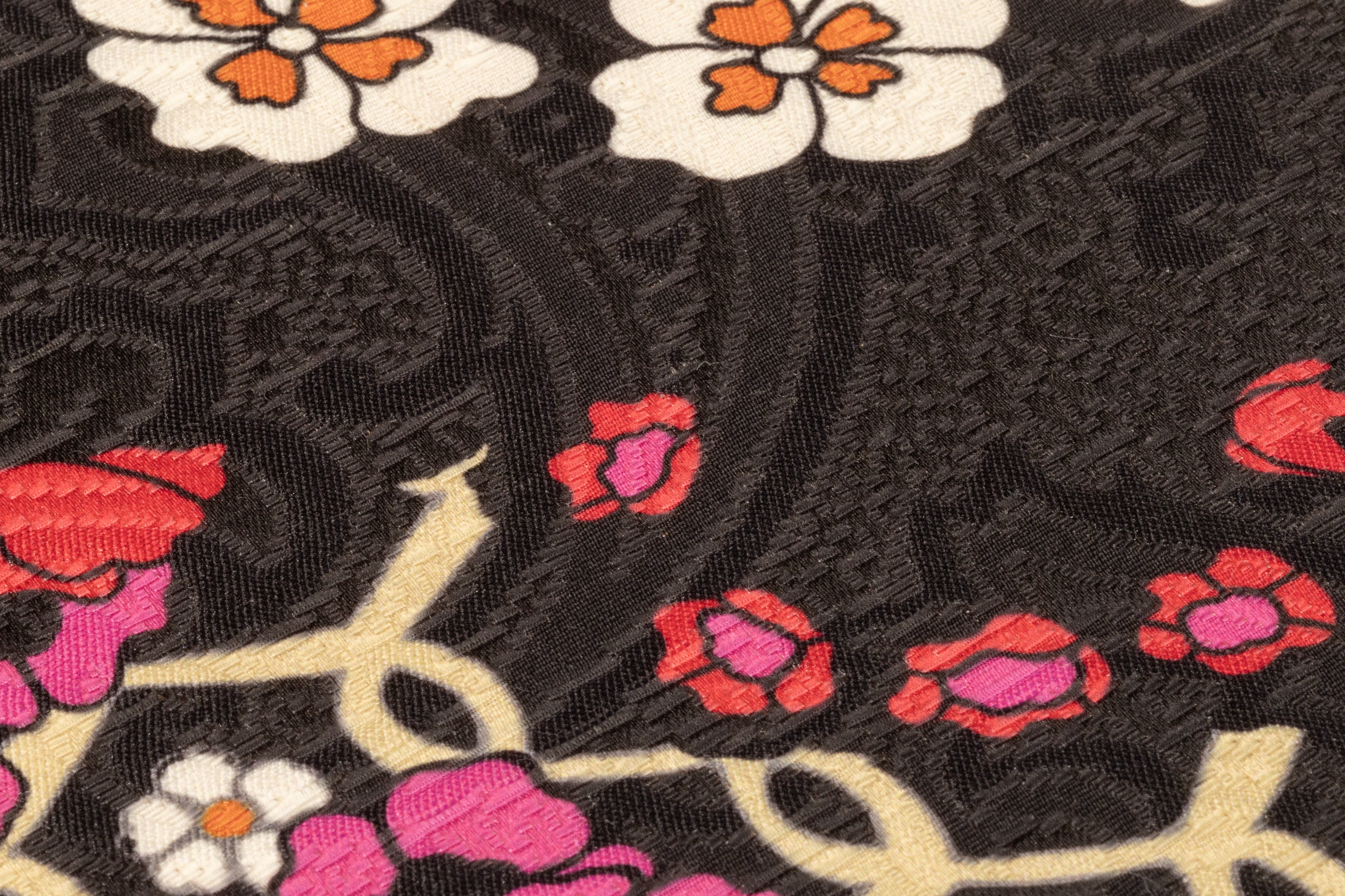 Floral Printed Italian Poly Cotton Brocade - Red / Fuchsia / Black