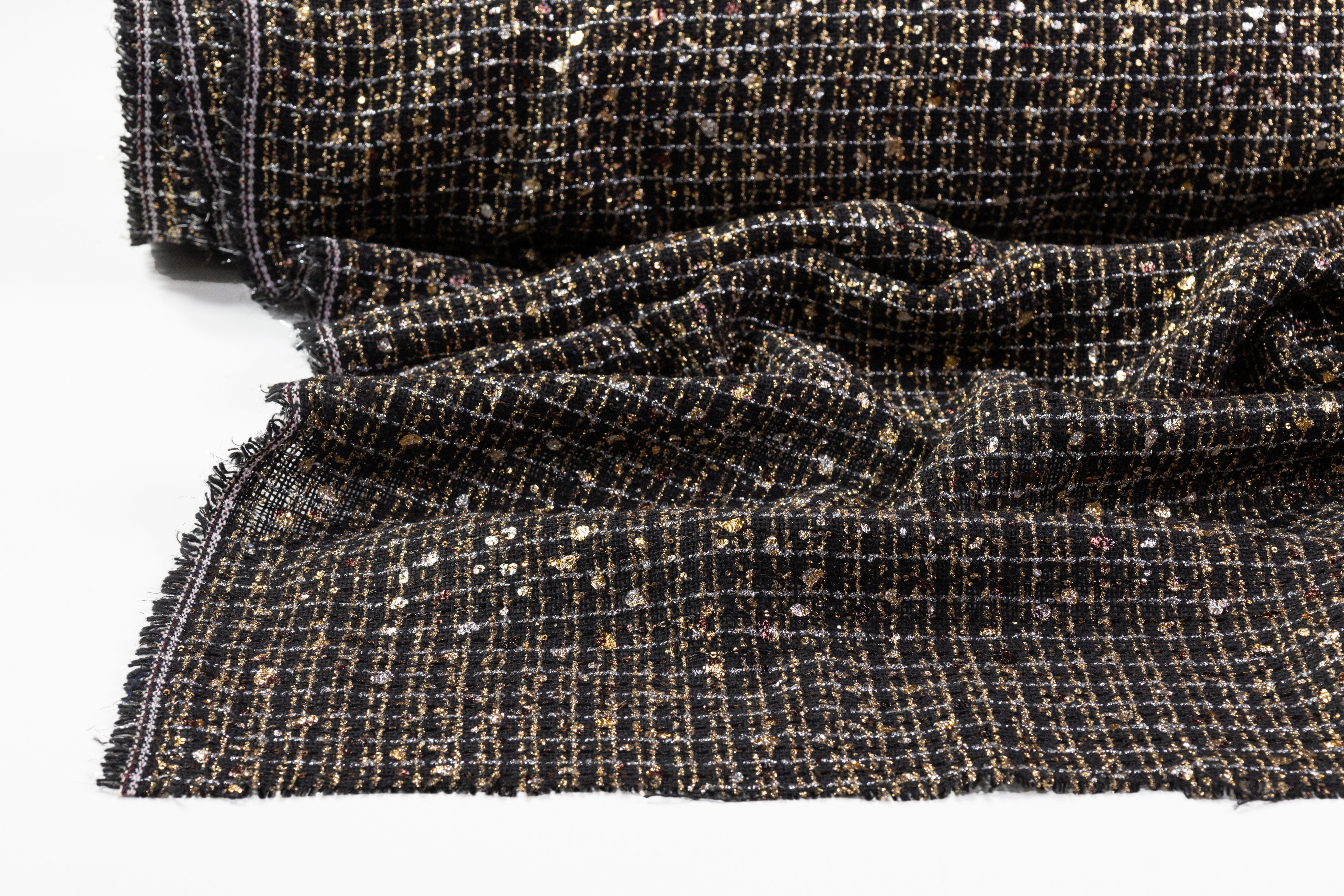 Metallic Italian Novelty Tweed - Black / Gold / Silver
