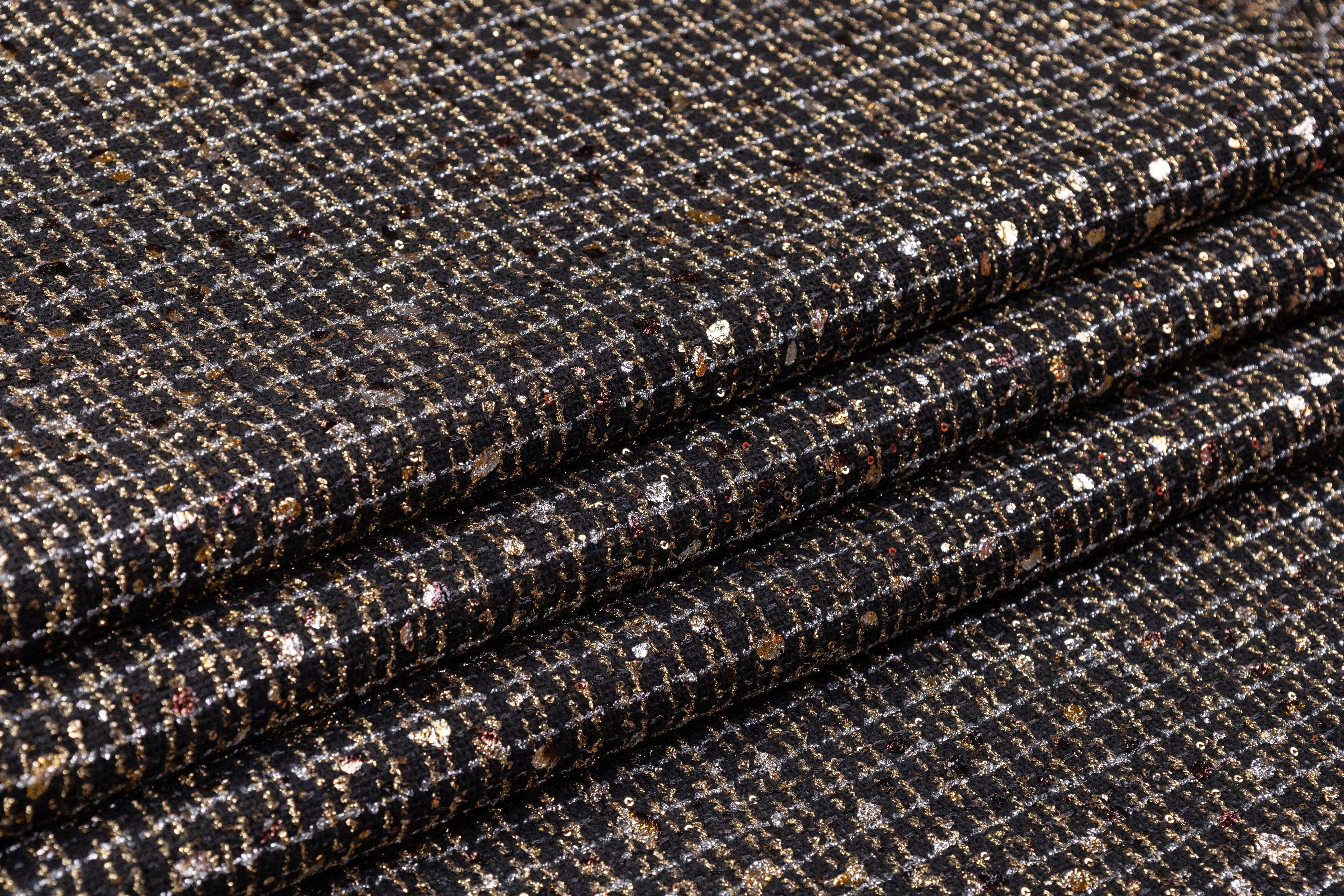 Metallic Italian Novelty Tweed - Black / Gold / Silver