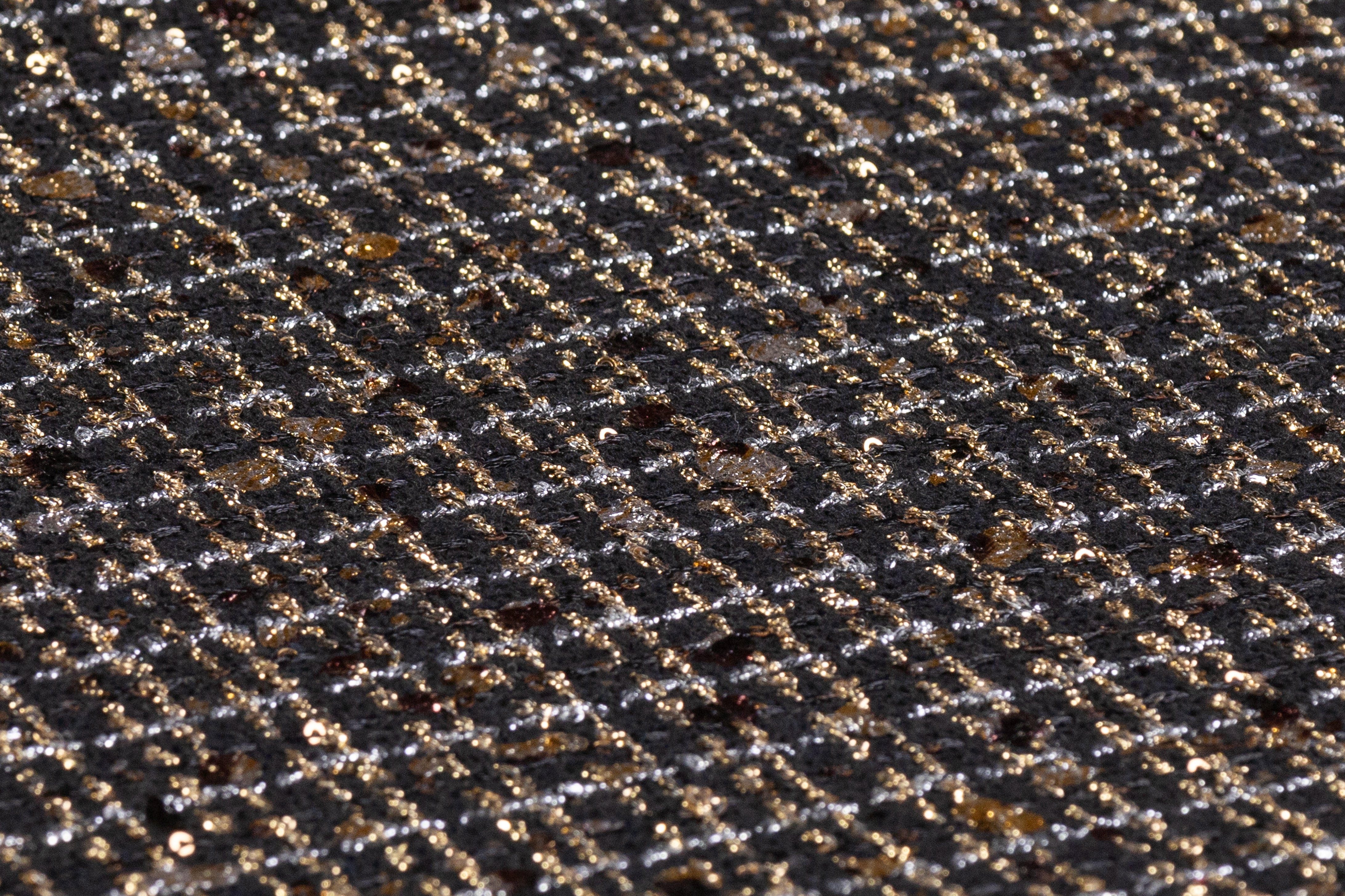 Metallic Italian Novelty Tweed - Black / Gold / Silver