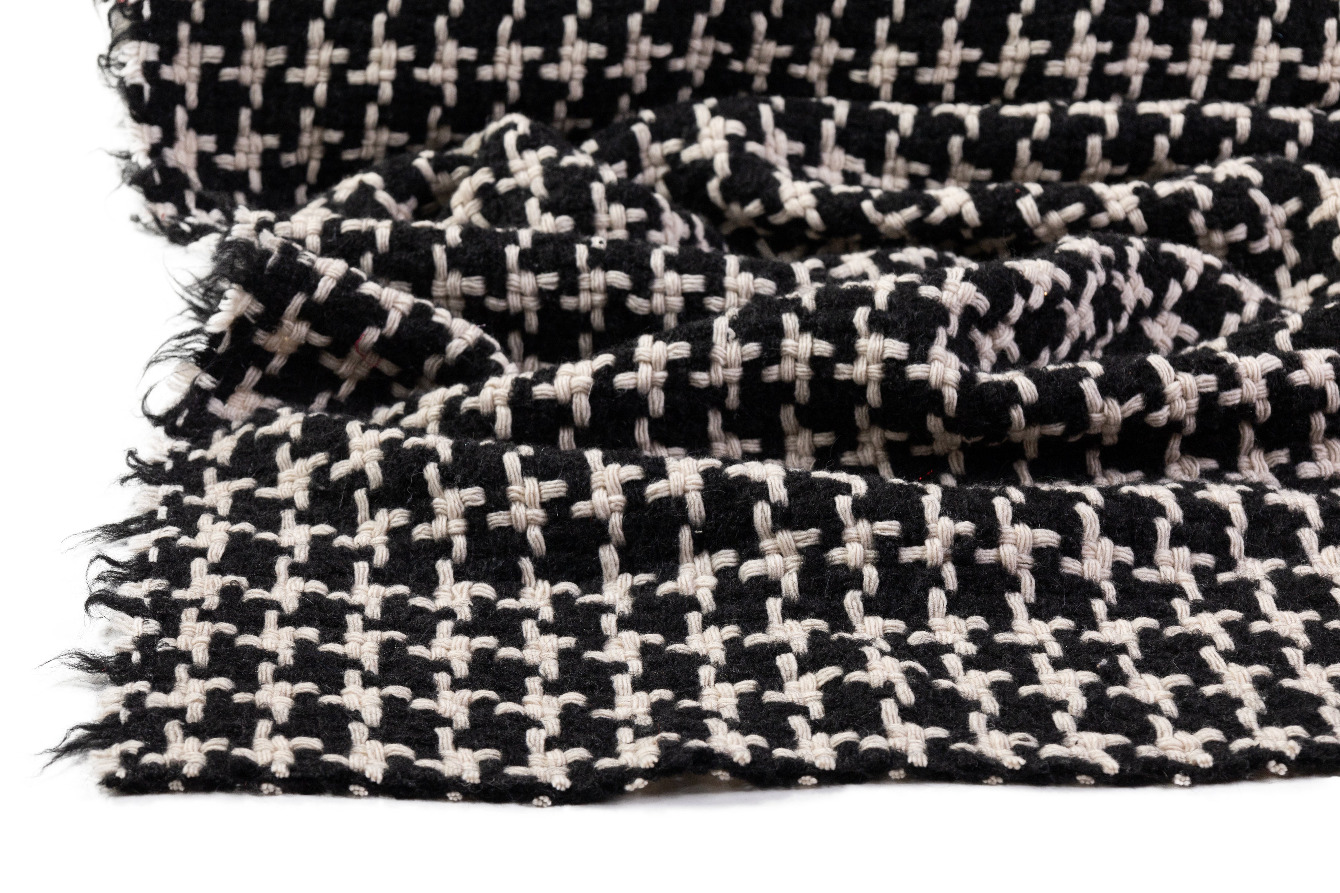 Italian Houndstooth Wool Nylon Tweed Coating - Black / Ivory