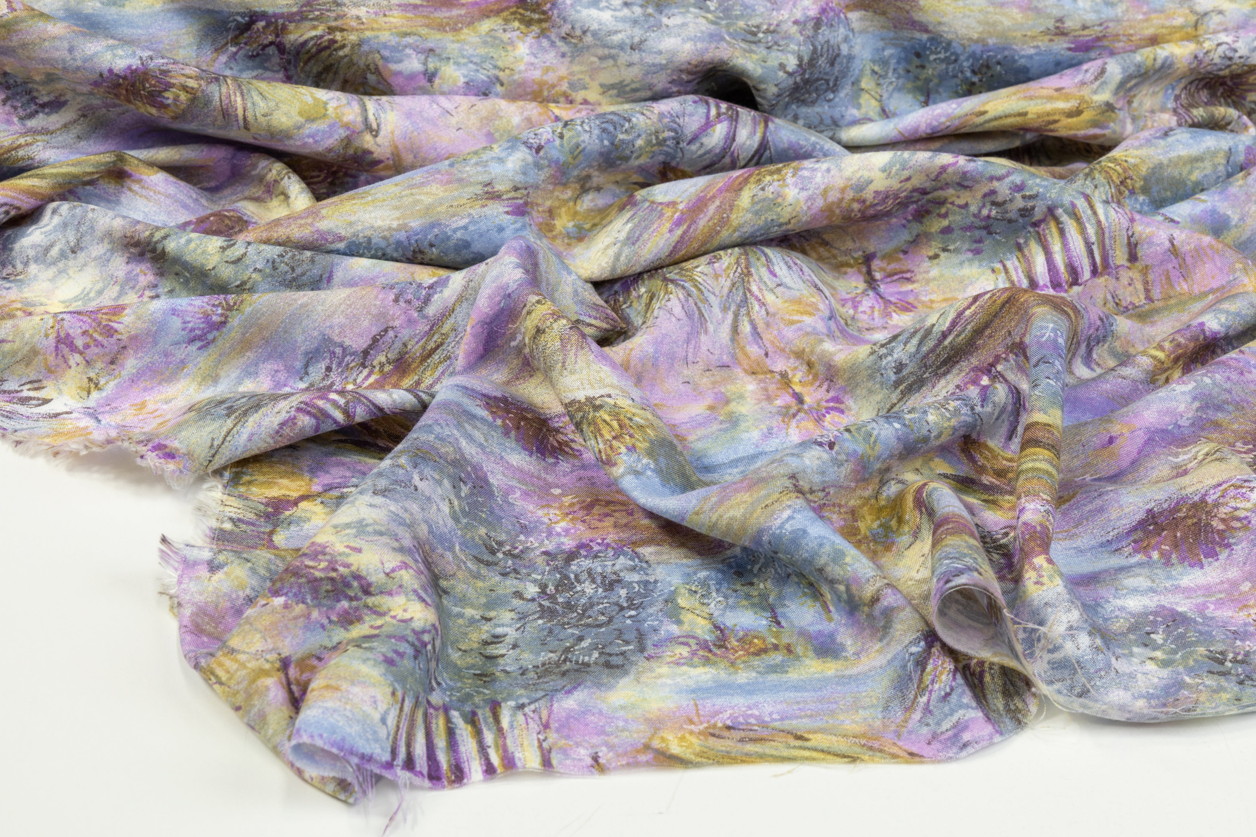 Oil Painting Printed Italian Viscose Challis - Multicolor