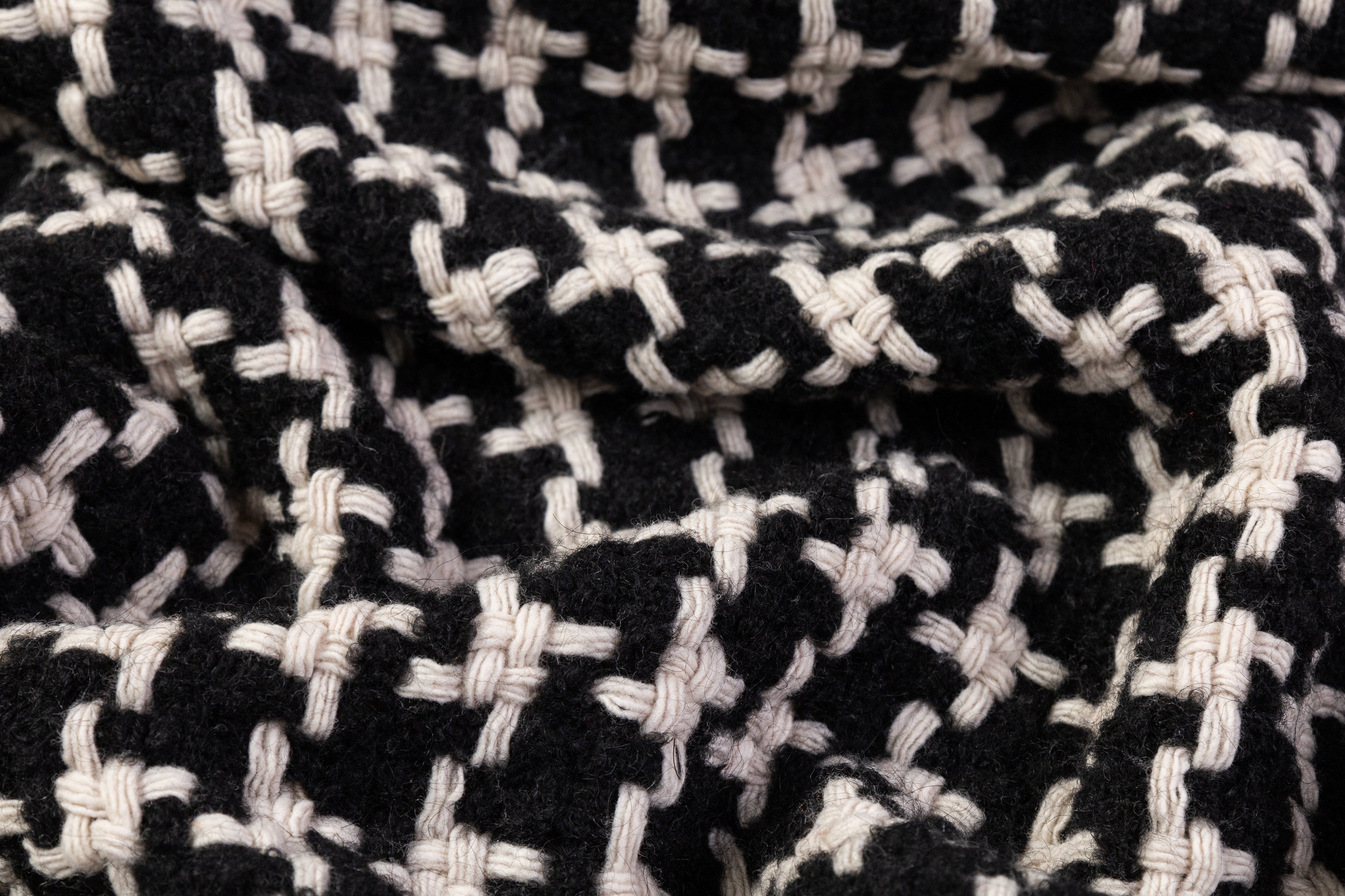 Italian Houndstooth Wool Nylon Tweed Coating - Black / Ivory