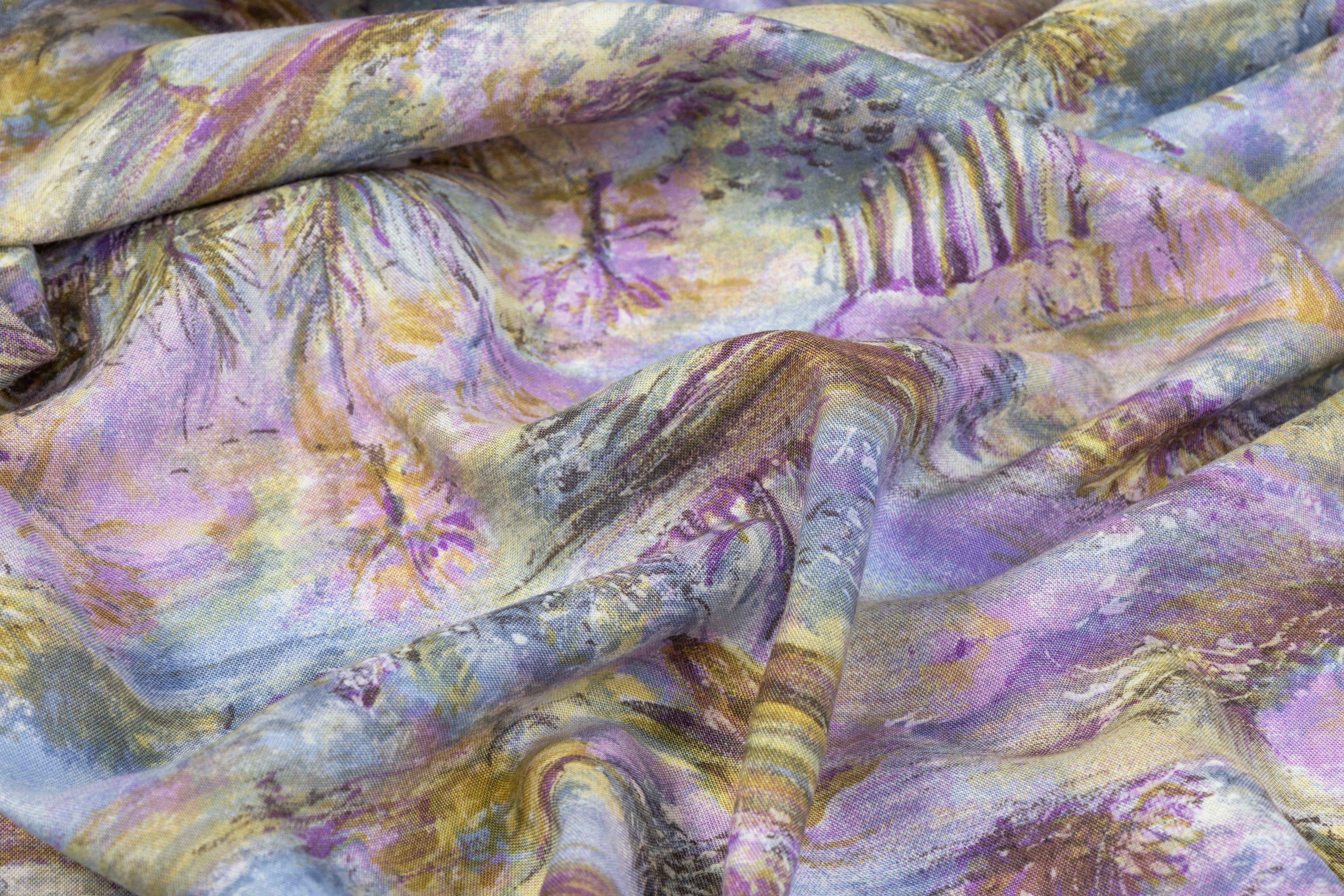 Oil Painting Printed Italian Viscose Challis - Multicolor