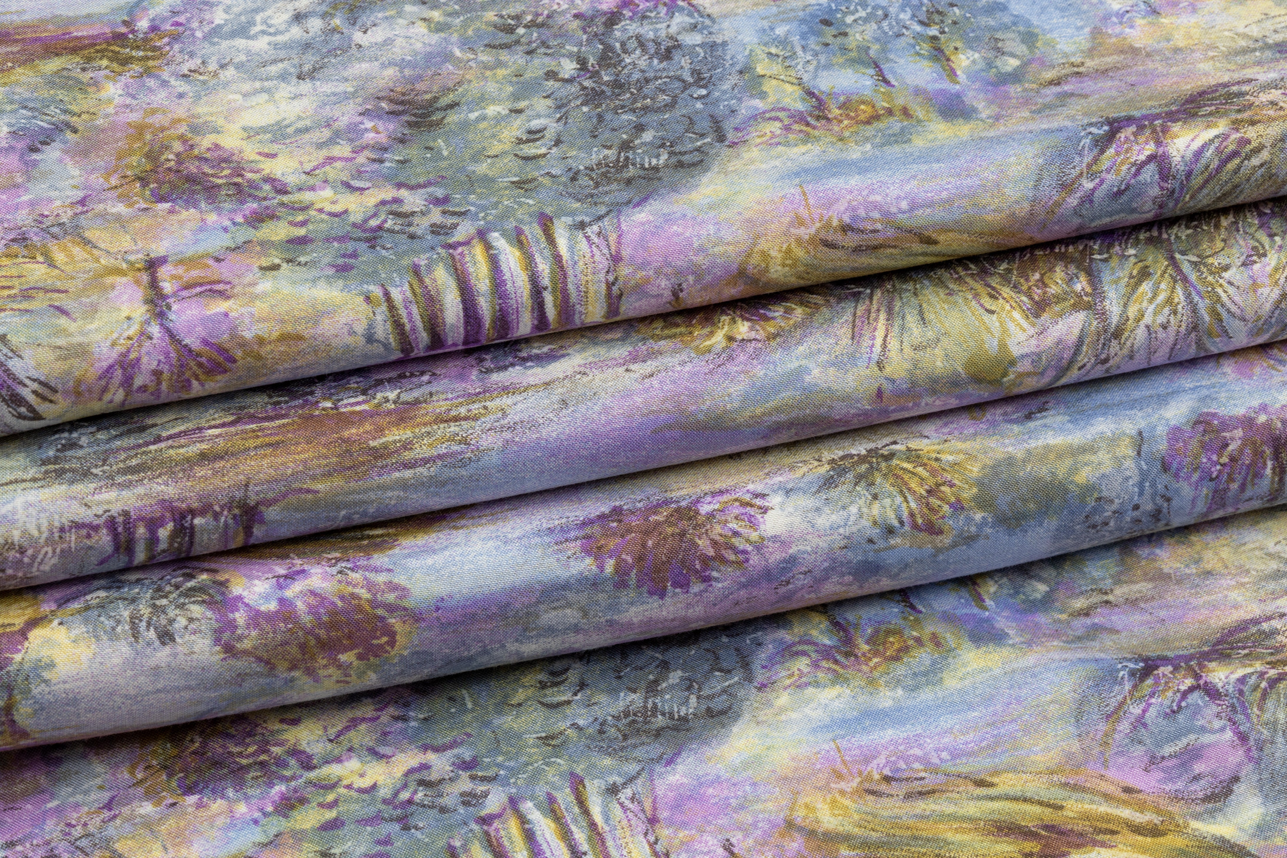 Oil Painting Printed Italian Viscose Challis - Multicolor