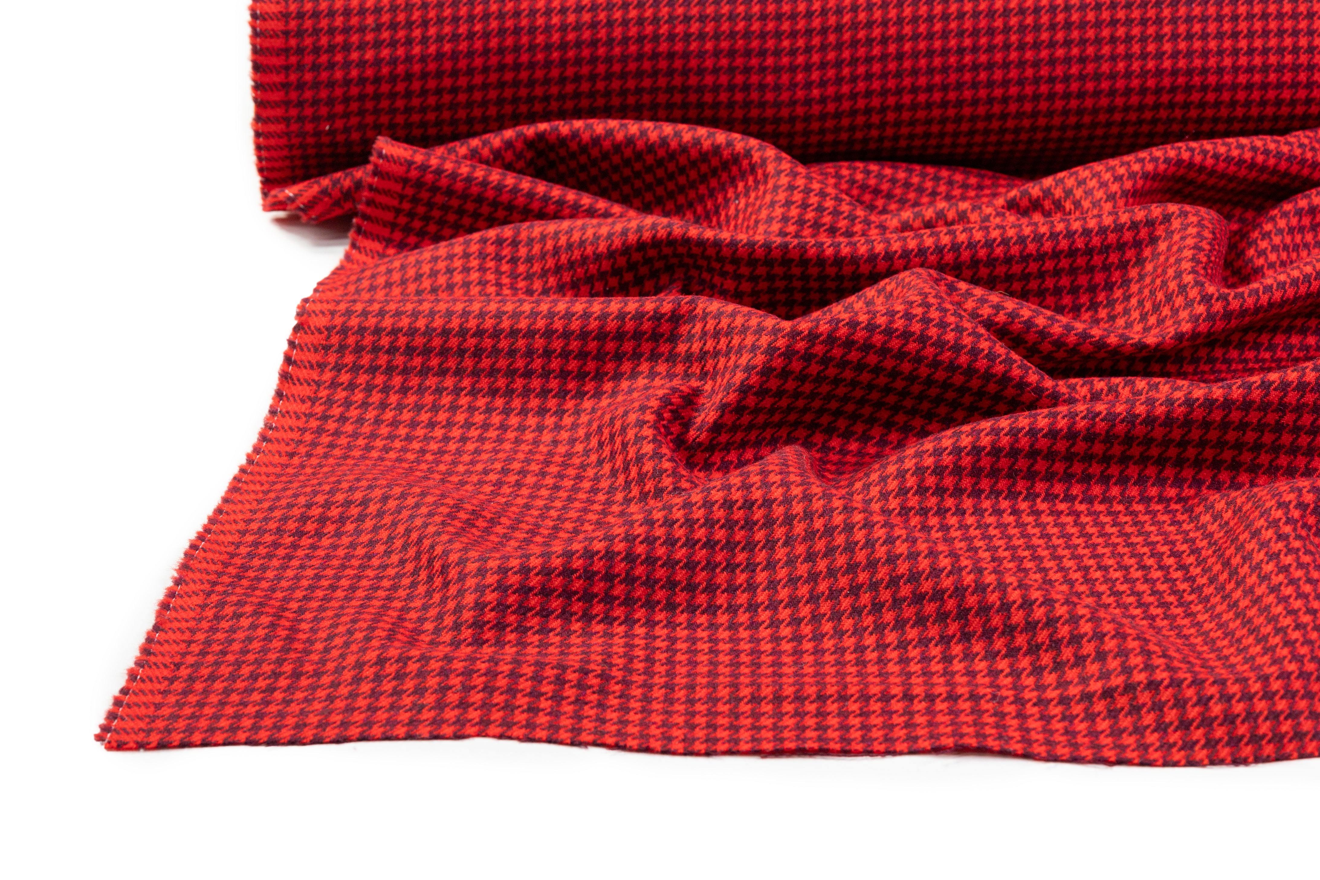 Houndstooth Italian Wool Coating - Red / Burgundy