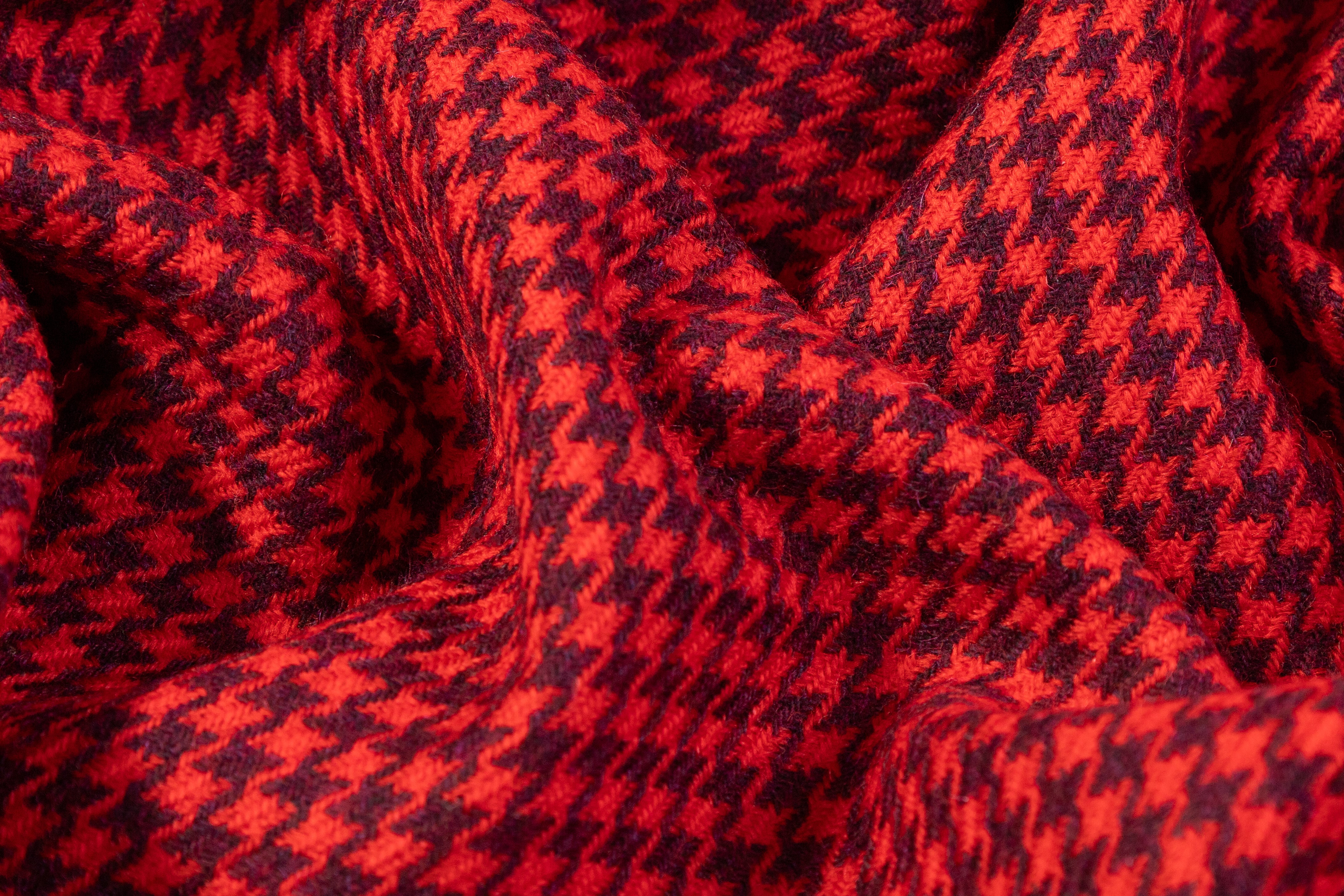 Houndstooth Italian Wool Coating - Red / Burgundy