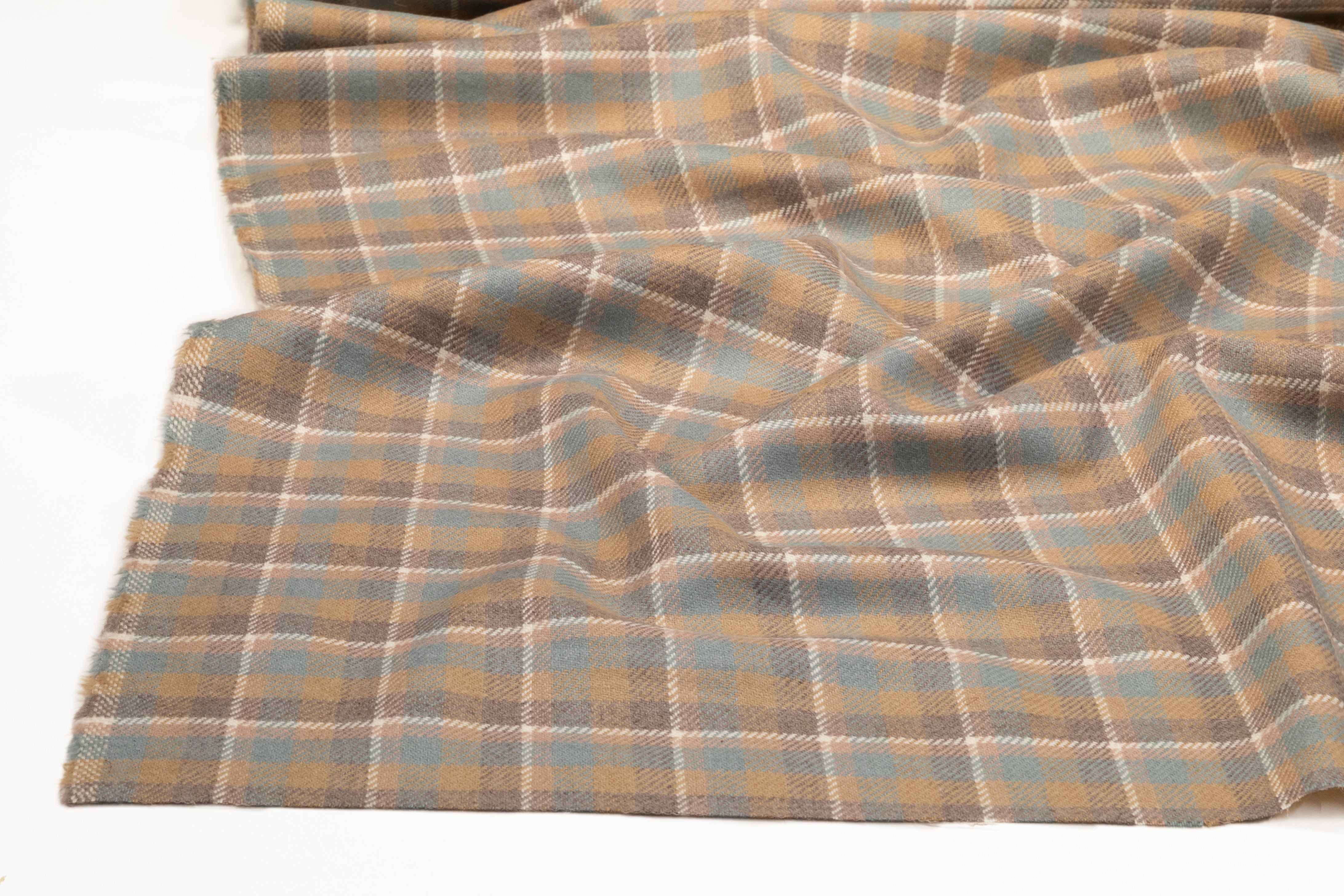 Checked Italian Wool Suiting - Beige / Taupe / Blue