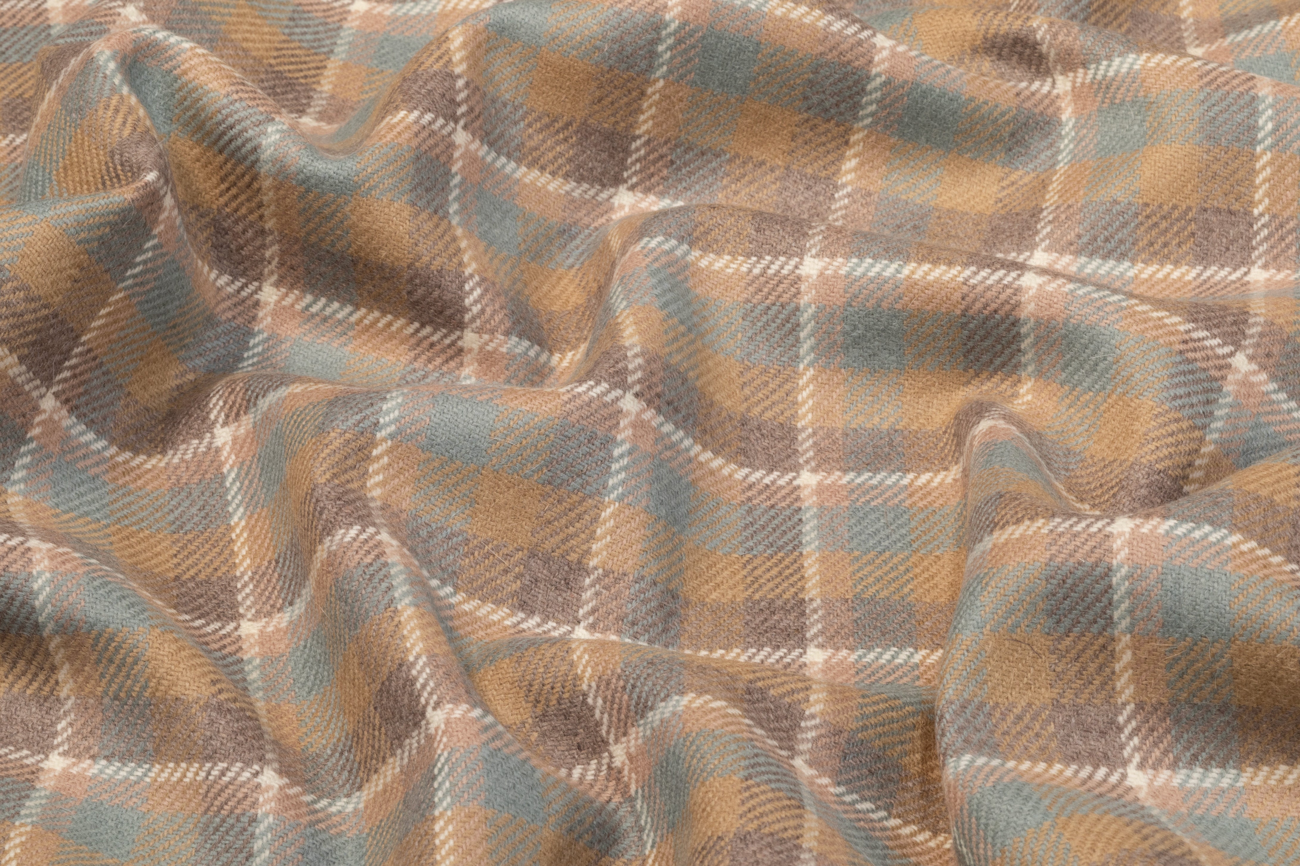 Checked Italian Wool Suiting - Beige / Taupe / Blue