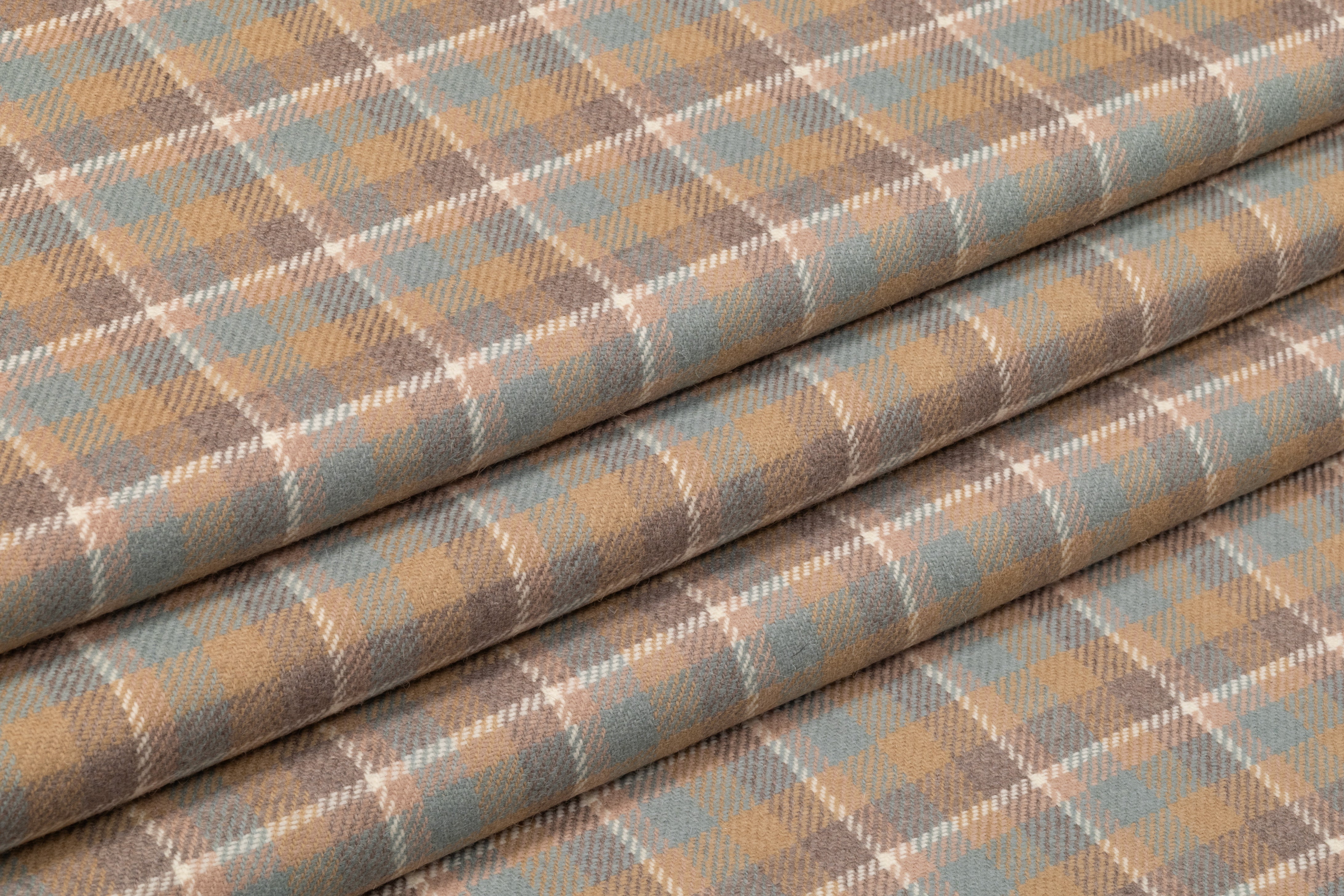 Checked Italian Wool Suiting - Beige / Taupe / Blue