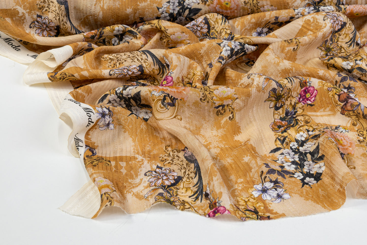 Printed and Textured Italian Silk - Tan / Multicolor