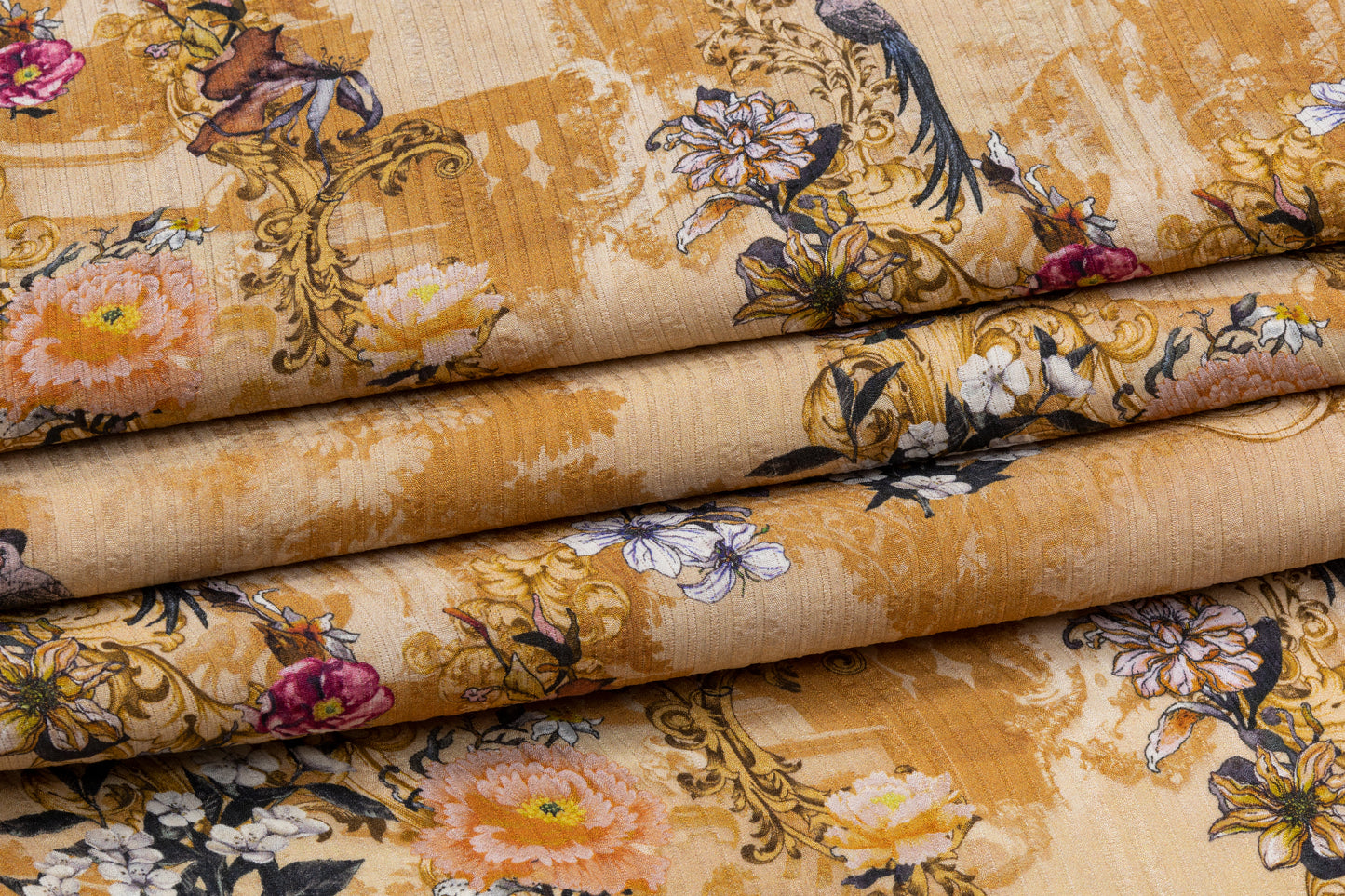 Printed and Textured Italian Silk - Tan / Multicolor