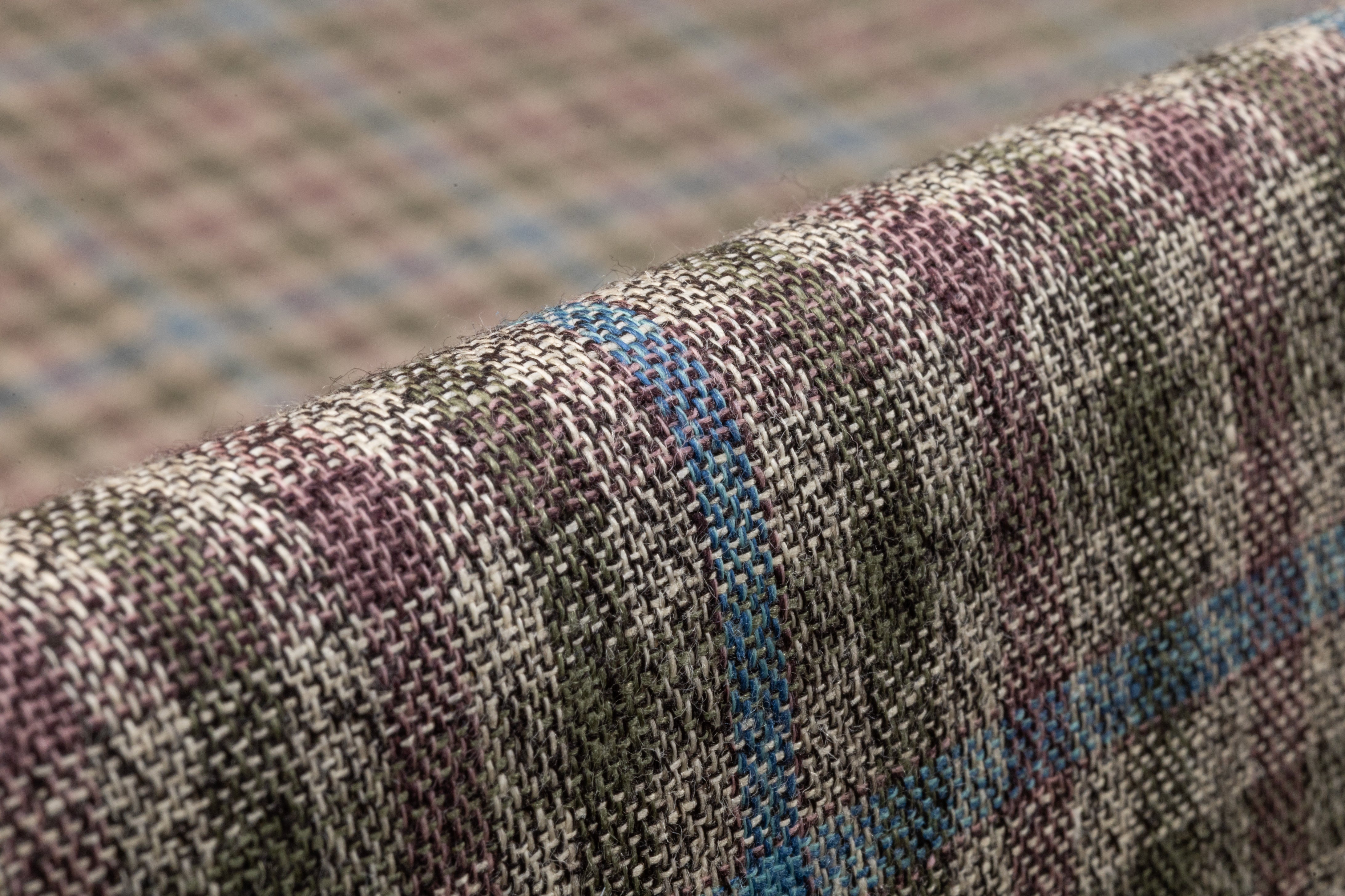 Plaid Italian Wool Linen Suiting - Blue / Green / Mauve