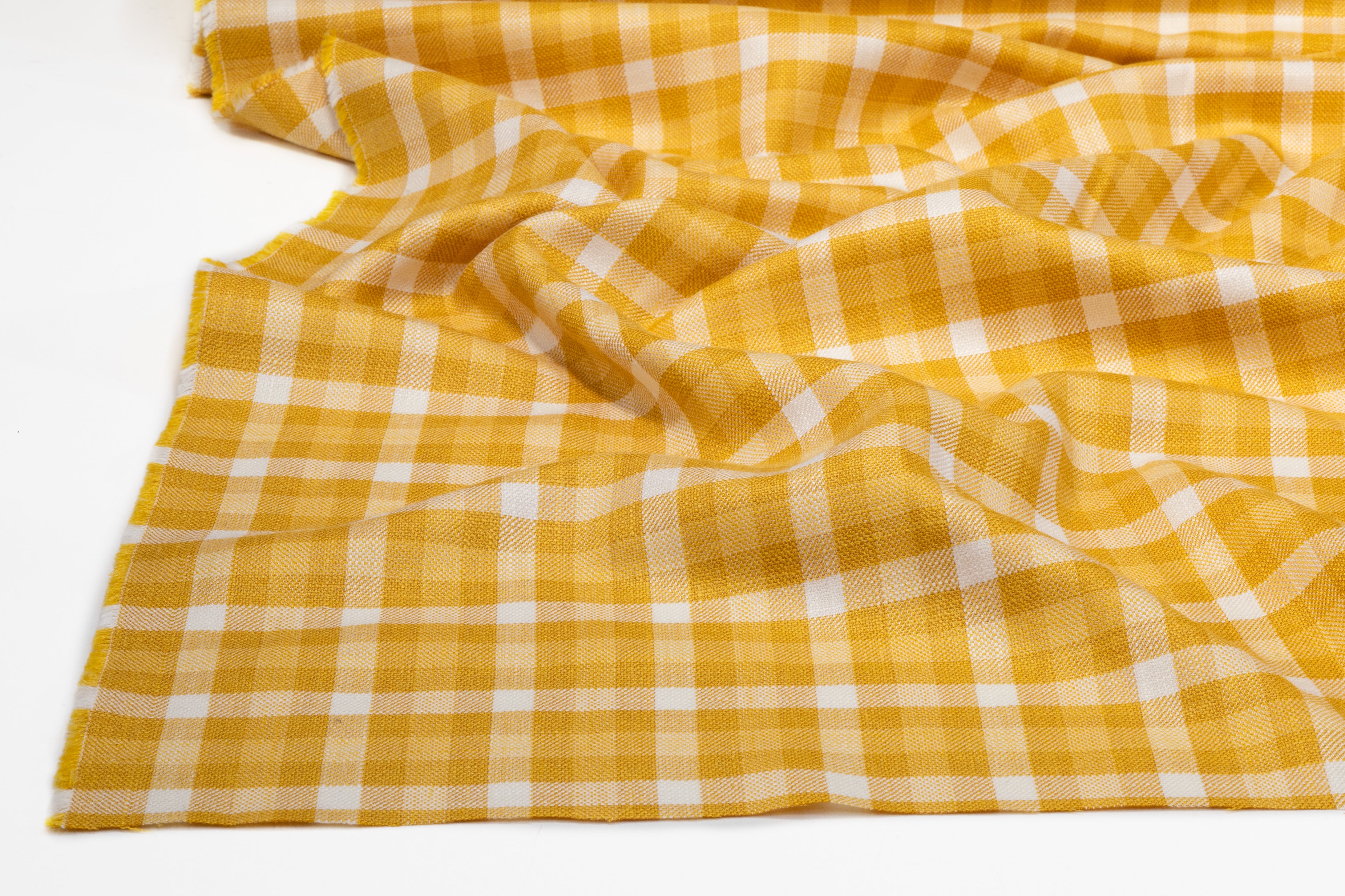 Checked Italian Wool Linen Suiting - Yellow