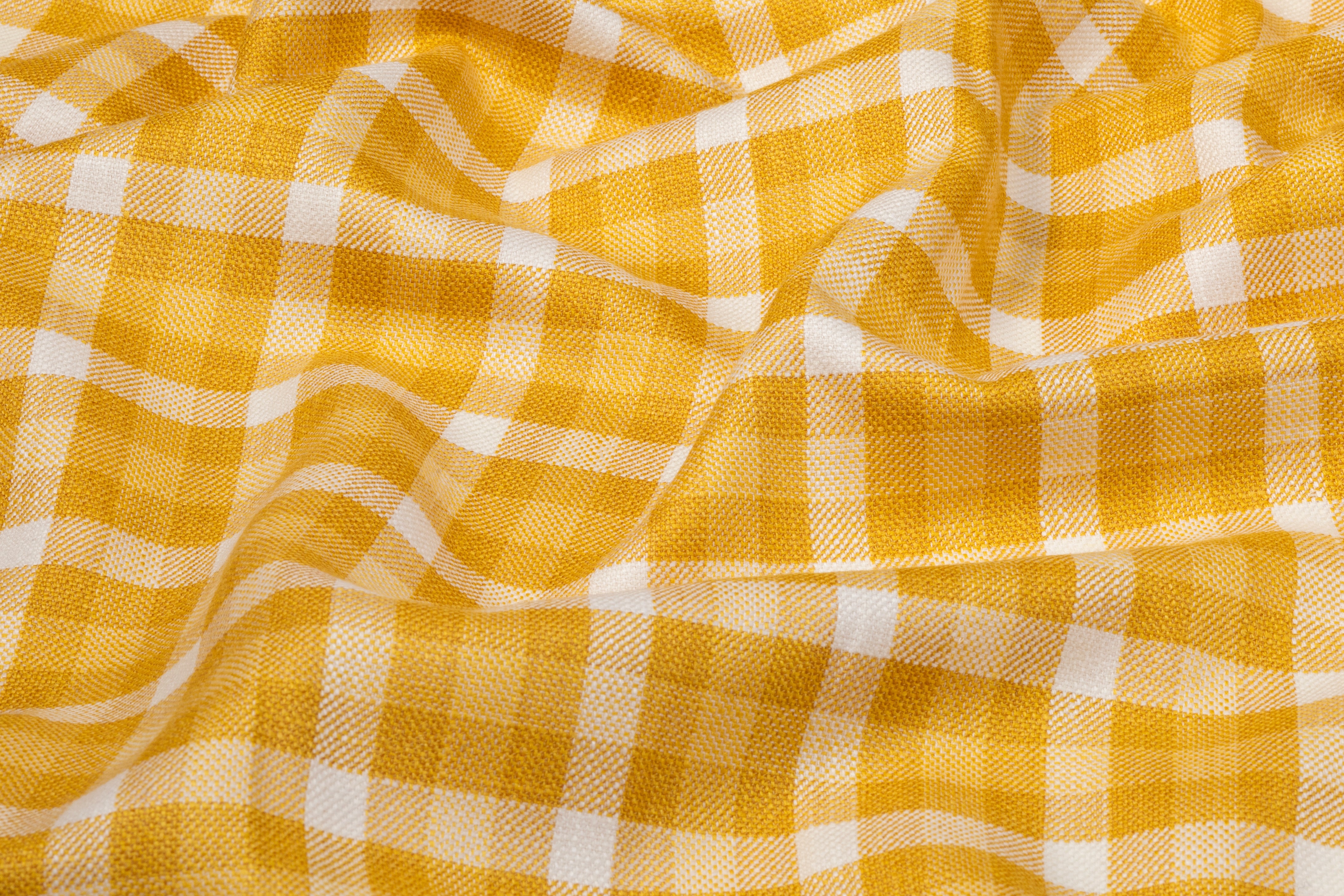 Checked Italian Wool Linen Suiting - Yellow