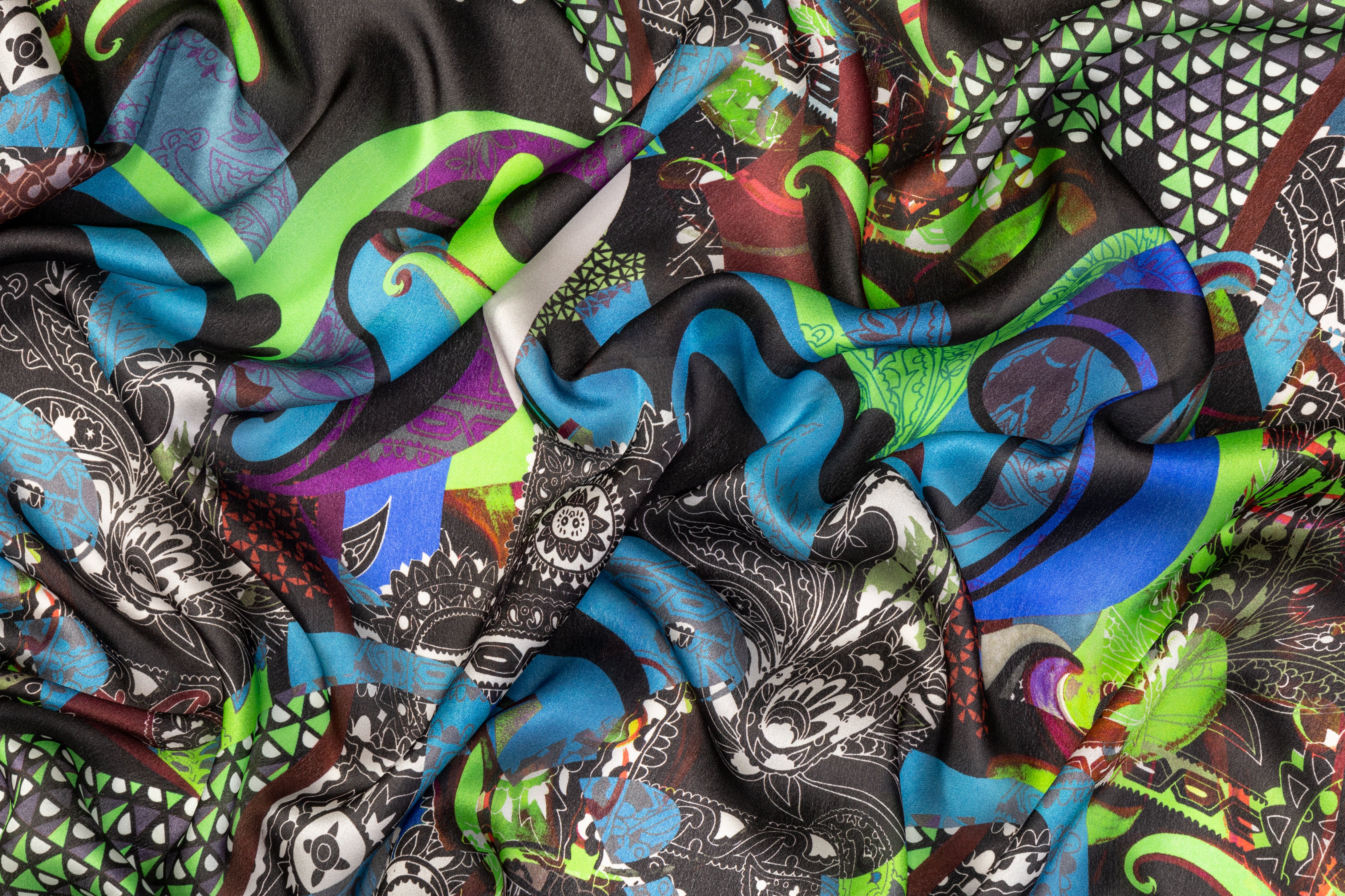 Abstract Italian Silk Habotai - Multicolor