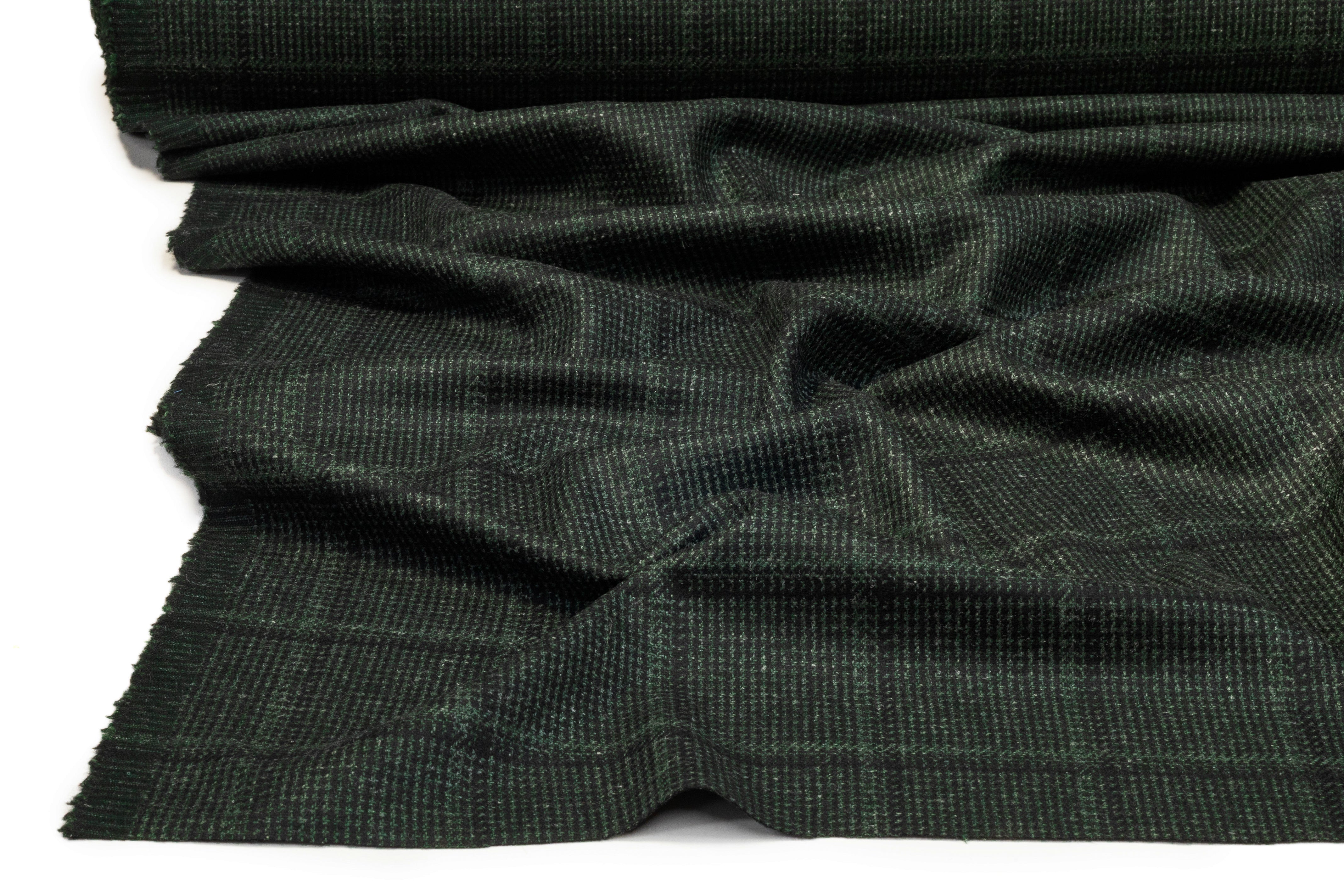 Checked Italian Wool Flannel Suiting - Green