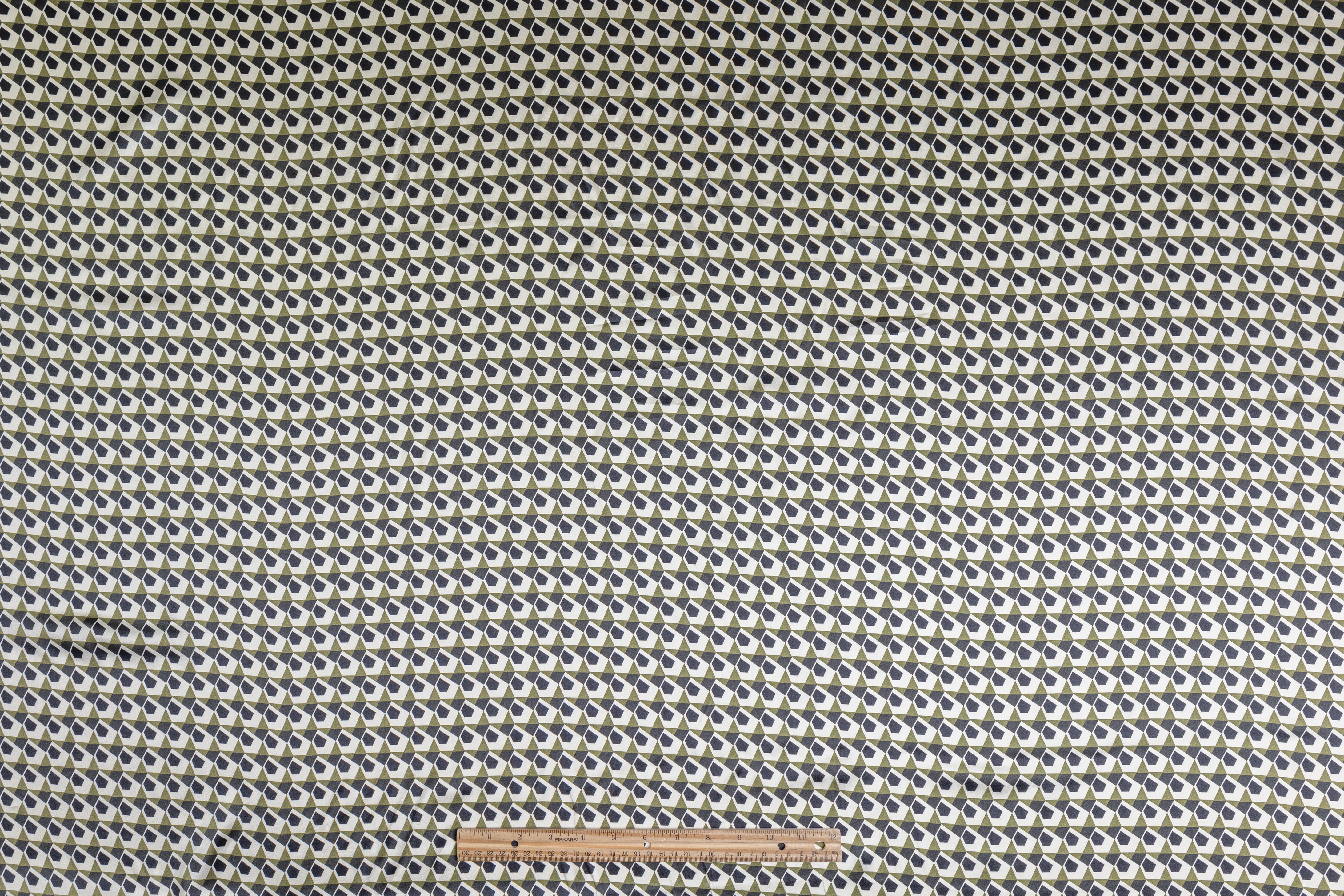 Geometric Silk Charmeuse - Black / Green / Off White