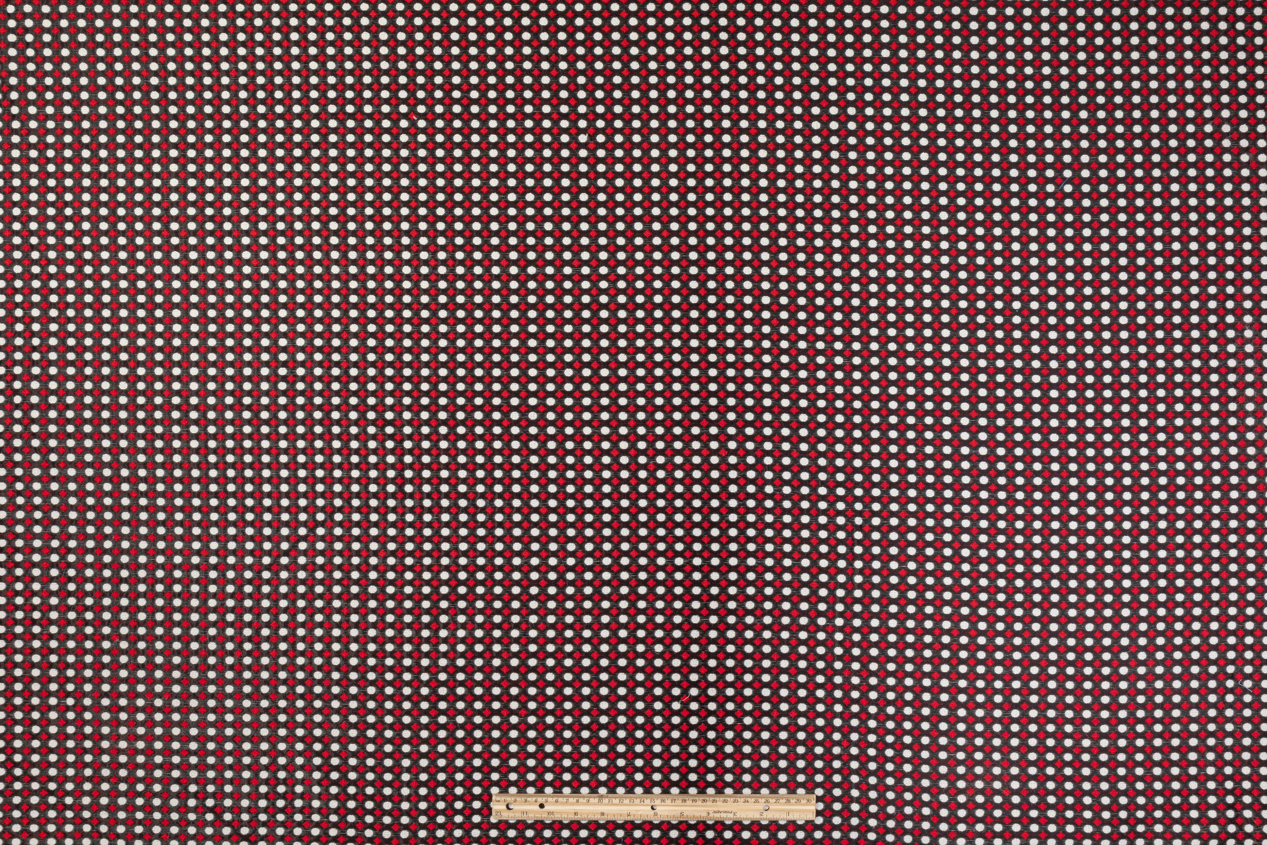 Poly Wool Brocade - Red / White / Black